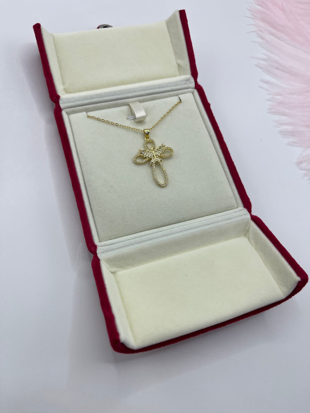 Cross with bird Necklace, Real 18K Gold Plated