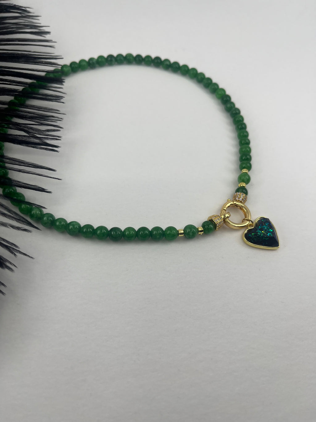 Natural Green Jade Necklace with Heart Pendant