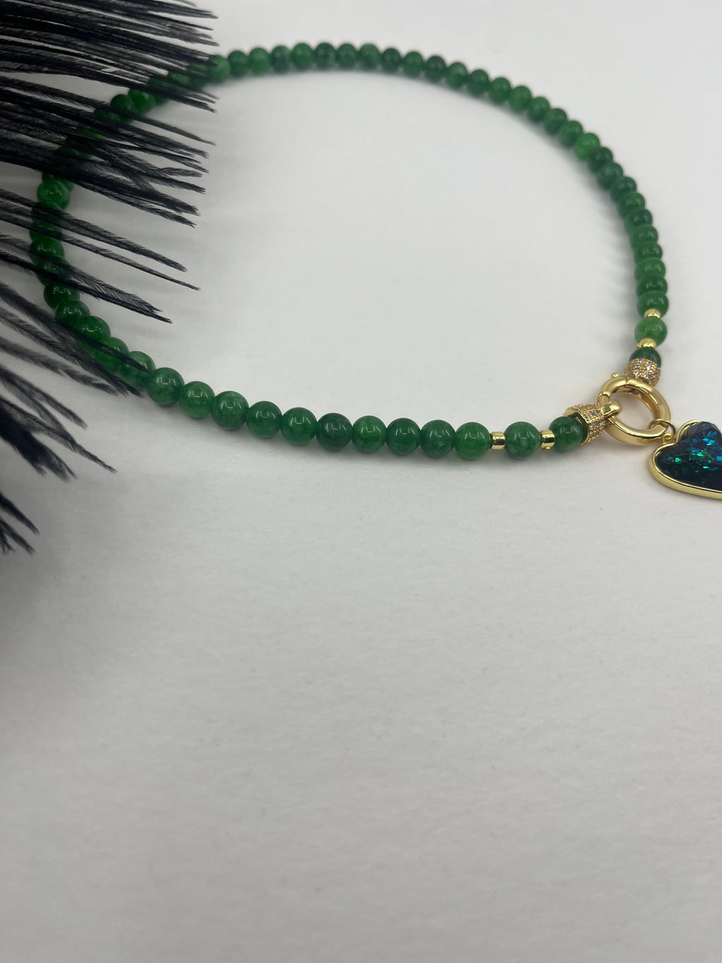 Natural Green Jade Necklace with Heart Pendant