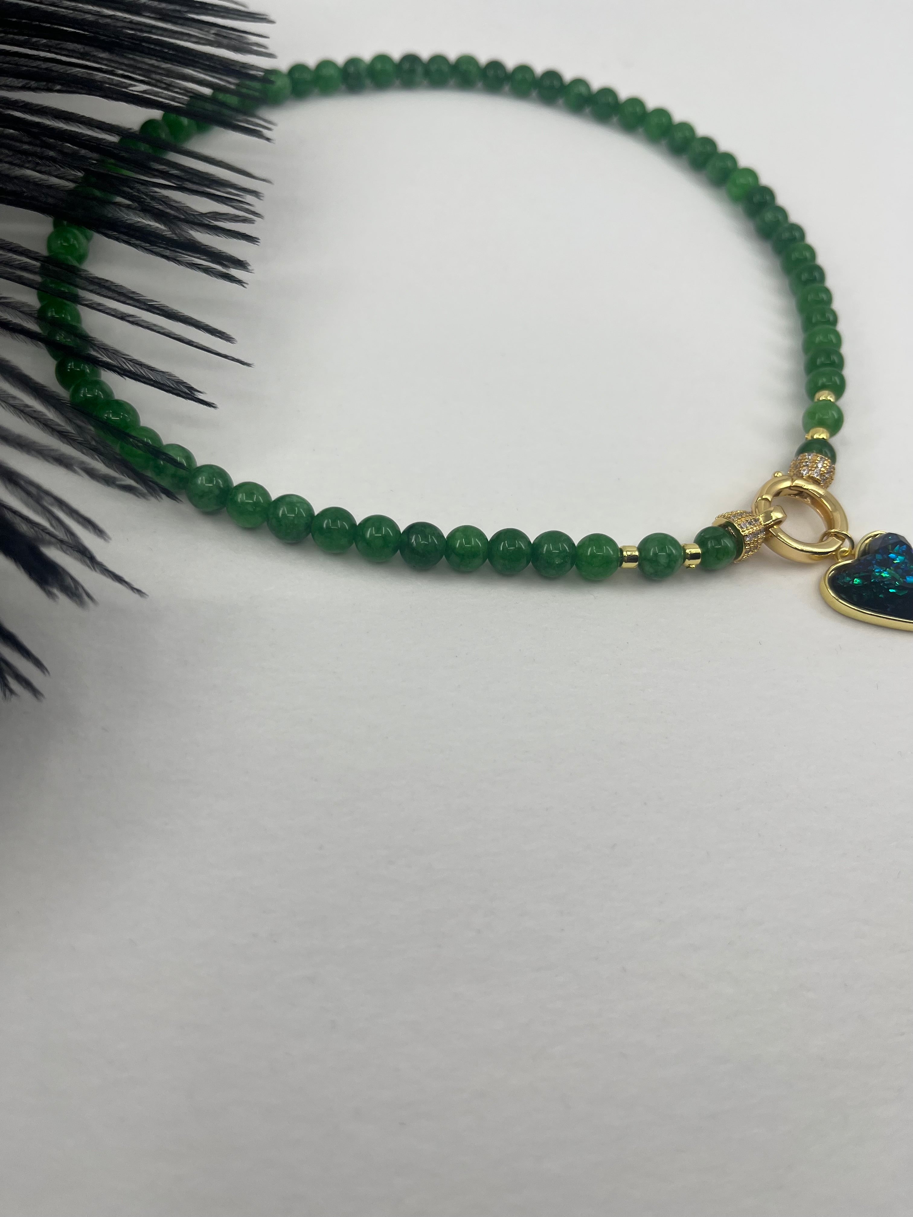 Natural Green Jade Necklace with Heart Pendant