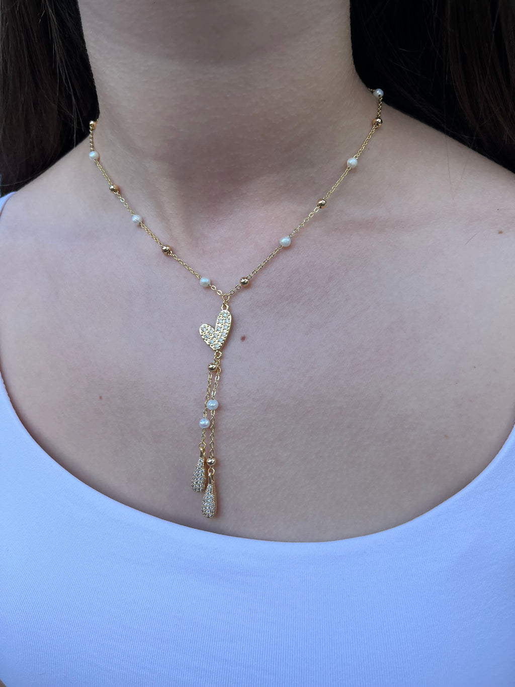 Natural Pearl Y-Necklace, 18k gold plated