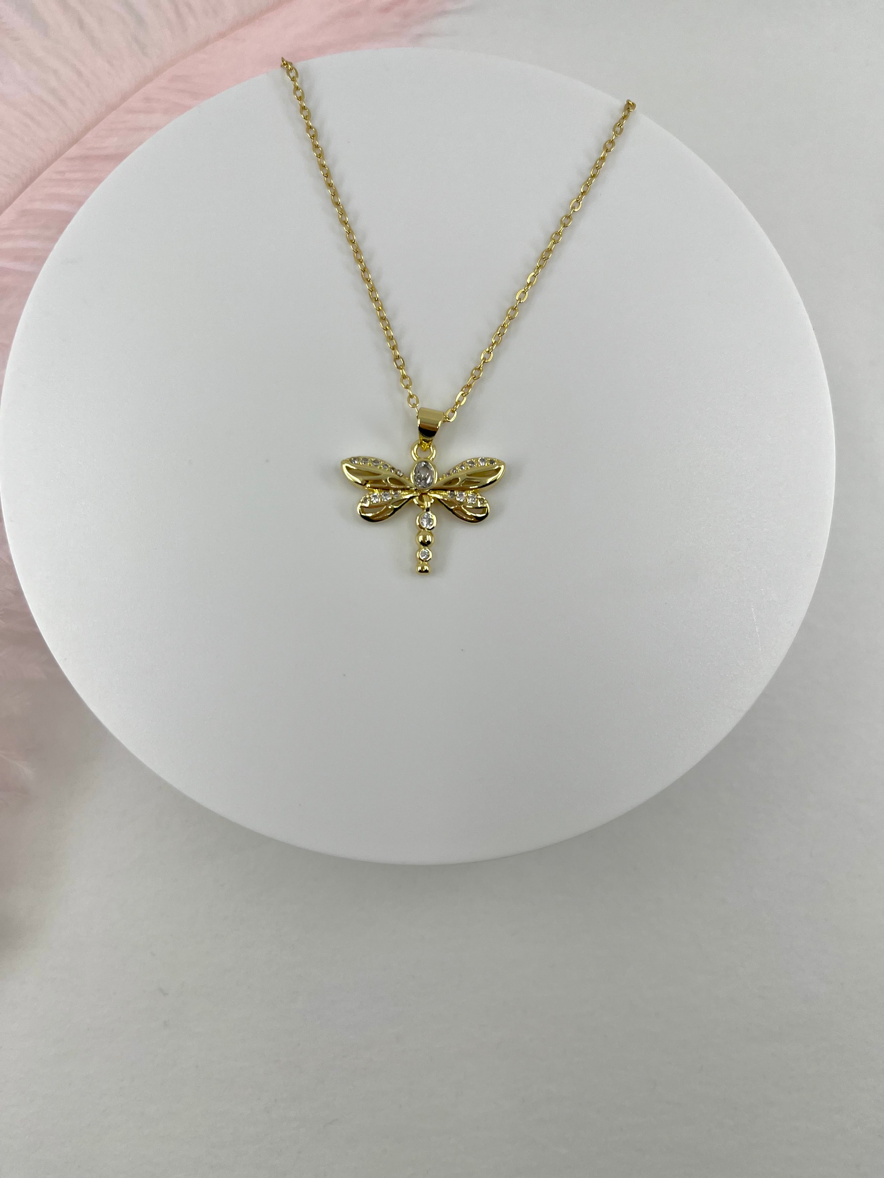 Dragonfly Choker Necklace, Real 18K Gold Plated