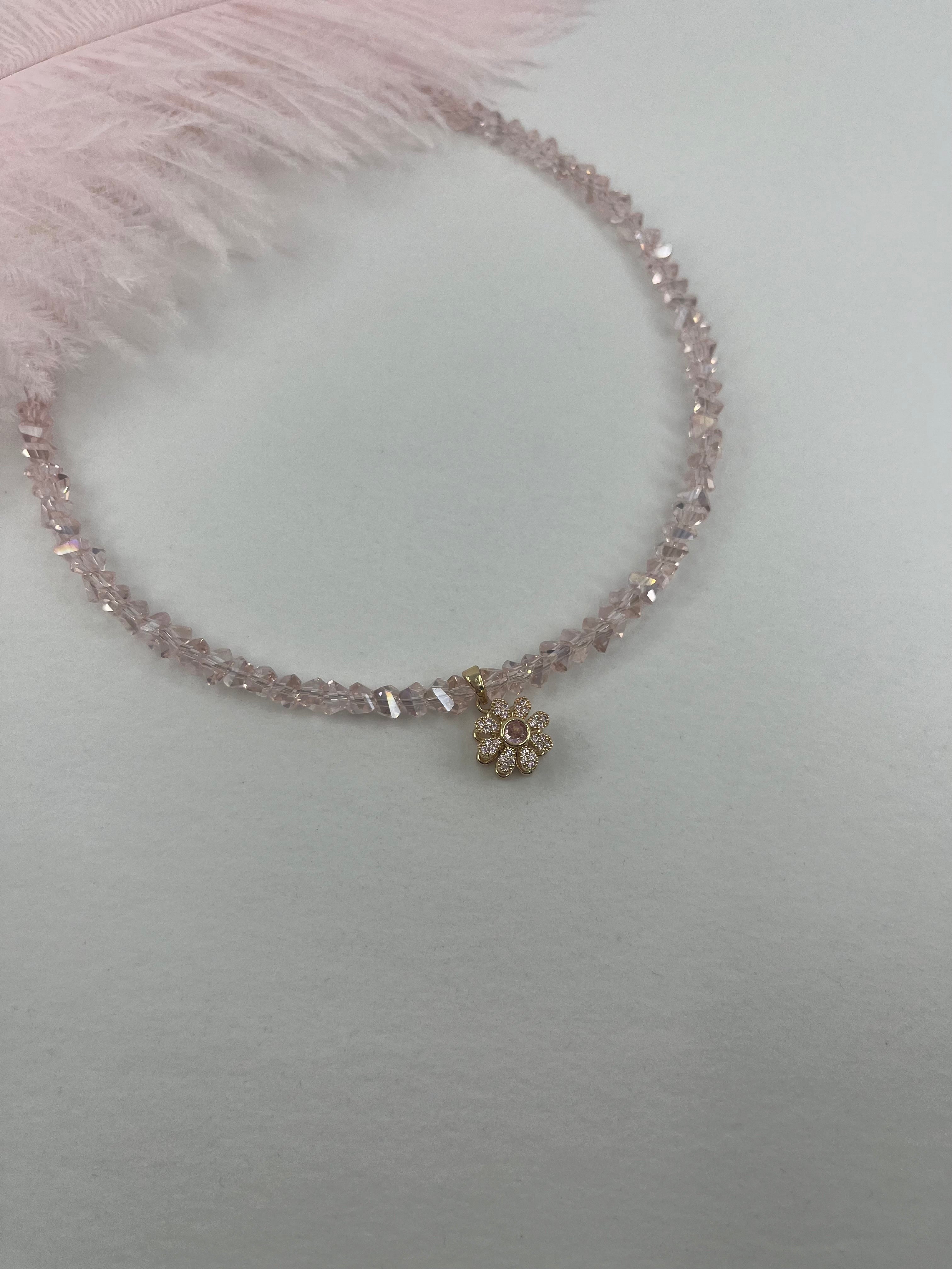 Flower Spinner Crystal Necklace, 18k gold plated