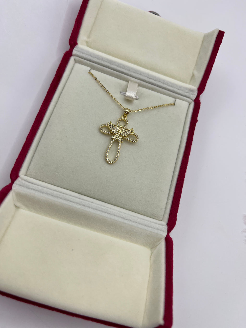 Cross with bird Necklace, Real 18K Gold Plated