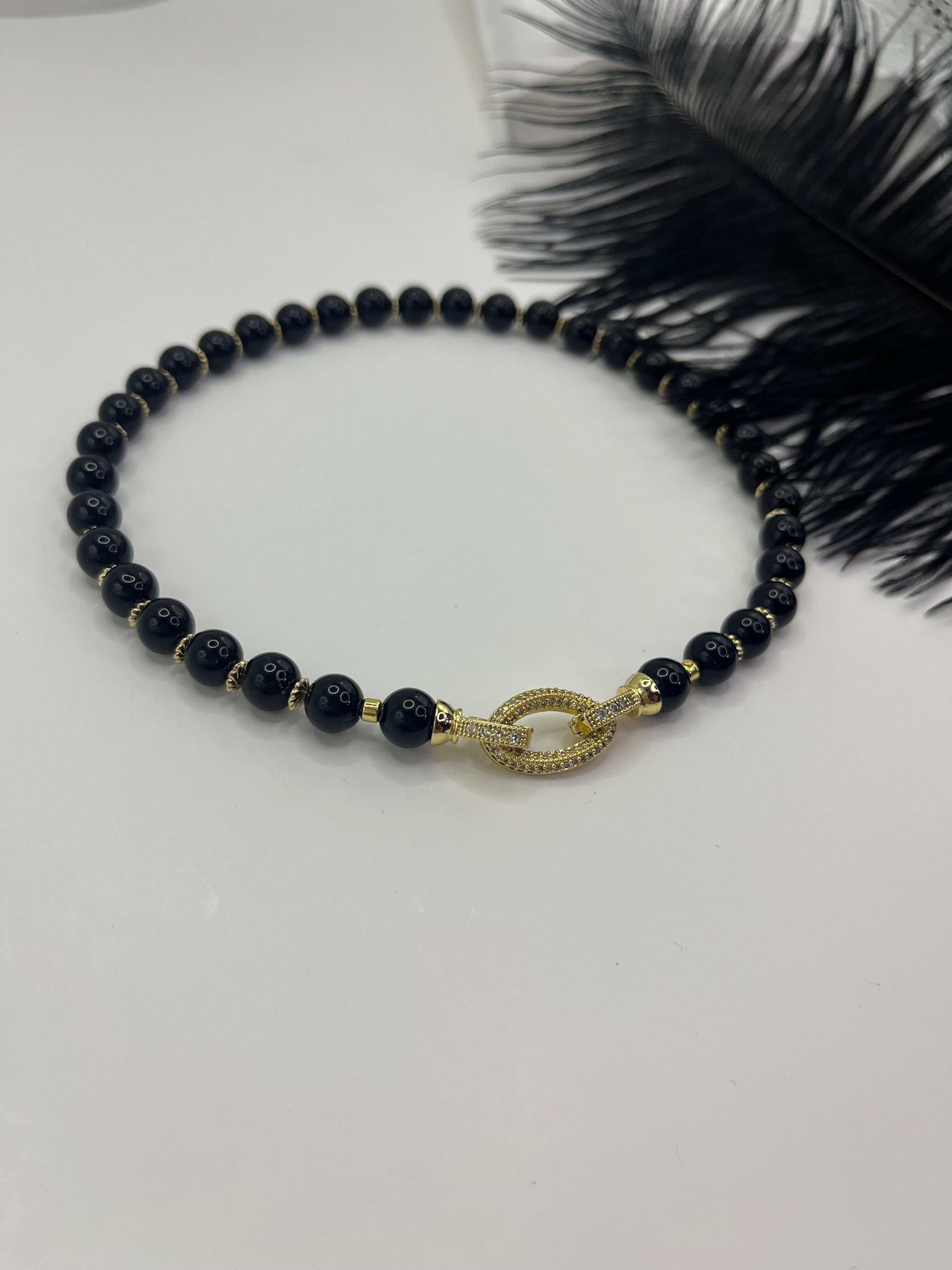 Black Onyx Choker – 18K Gold Plated Zirconia Clasp
