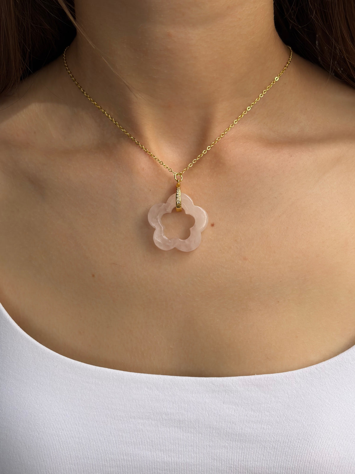 Rose Quartz flower Earrings and necklace,18K Gold Plated