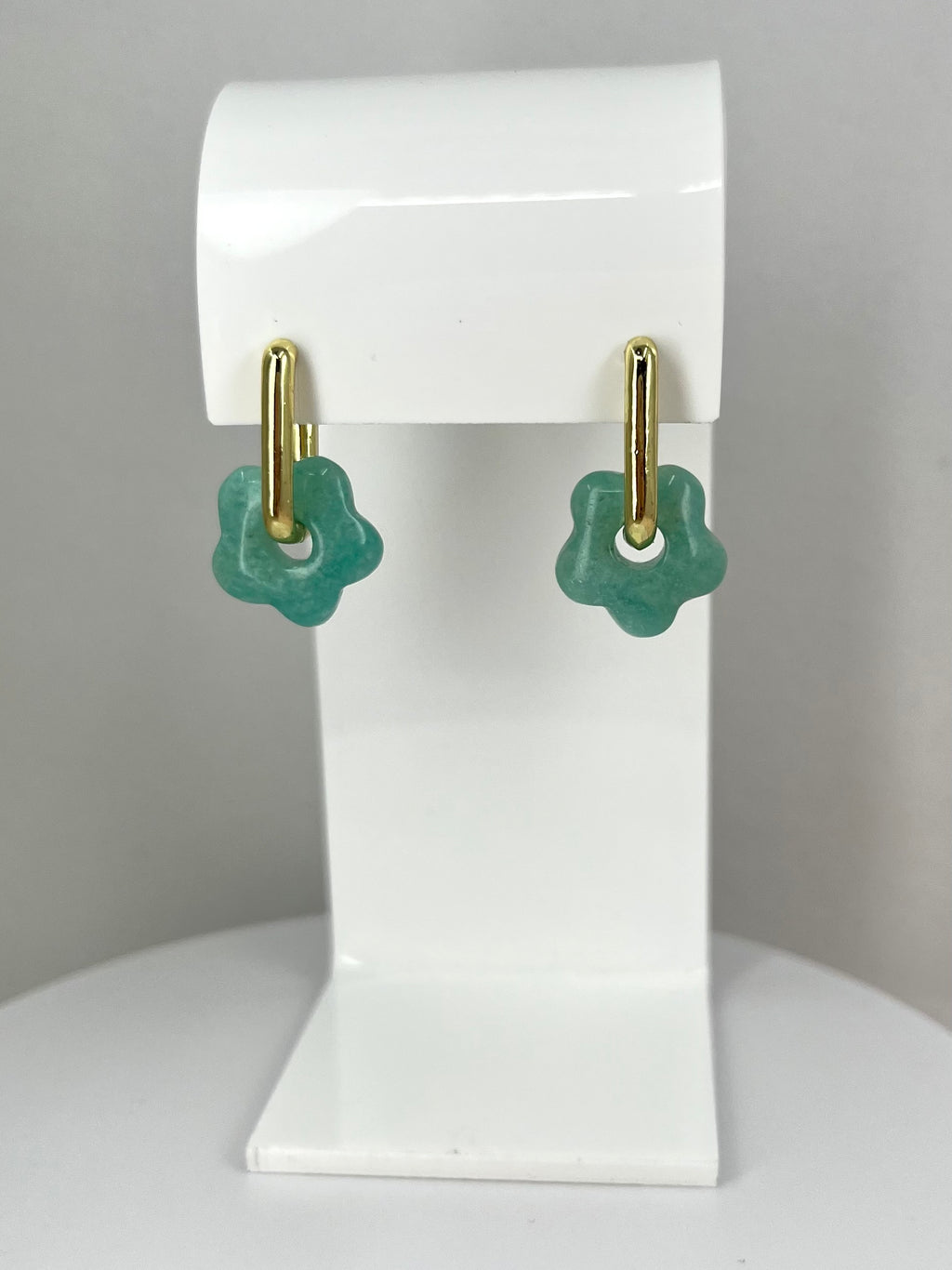 Amazonite flower Earrings, 18K Gold Plated