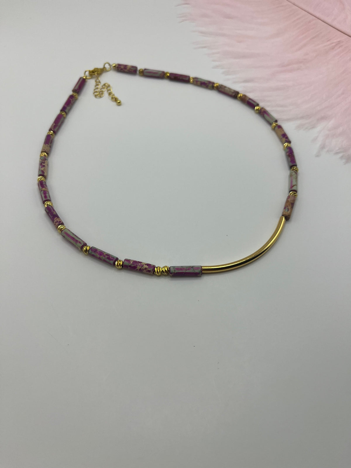 Imperial Jasper Choker: Light Blue, Turquoise, Purple - 14K Gold Plated