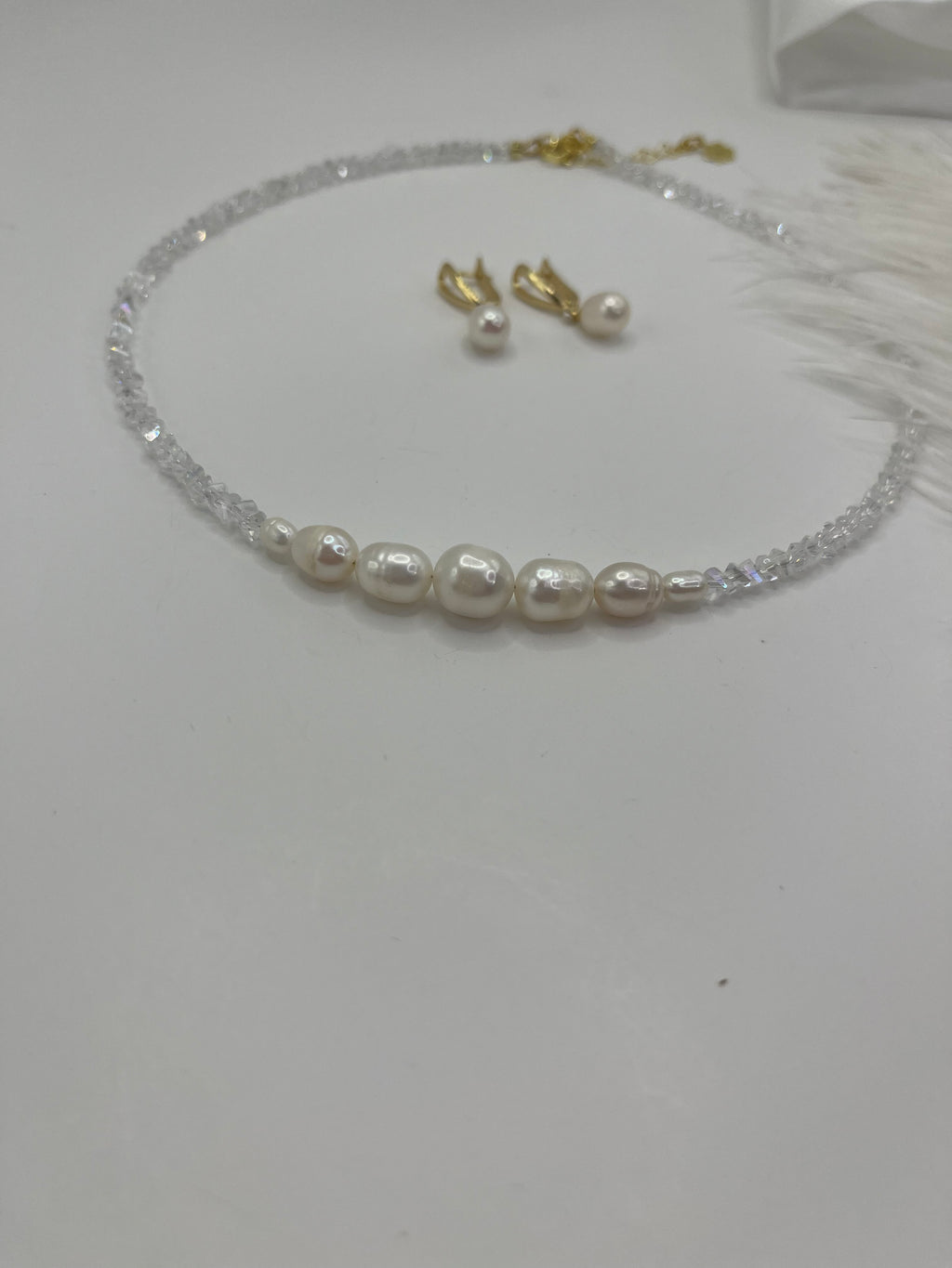 Pearl Choker Necklace with earrings : 18K Gold Plated