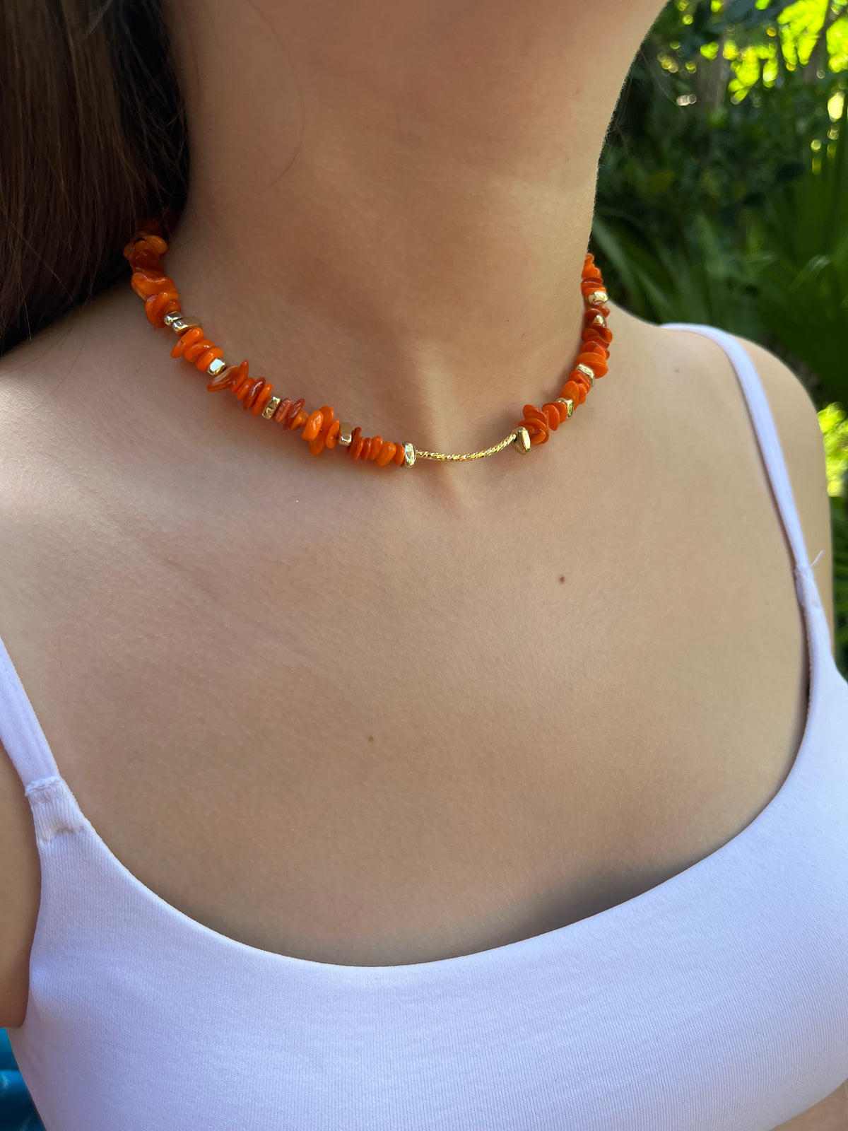Natural Shell Bead Necklace with 24K Gold-Plated Tube – 4 Colors