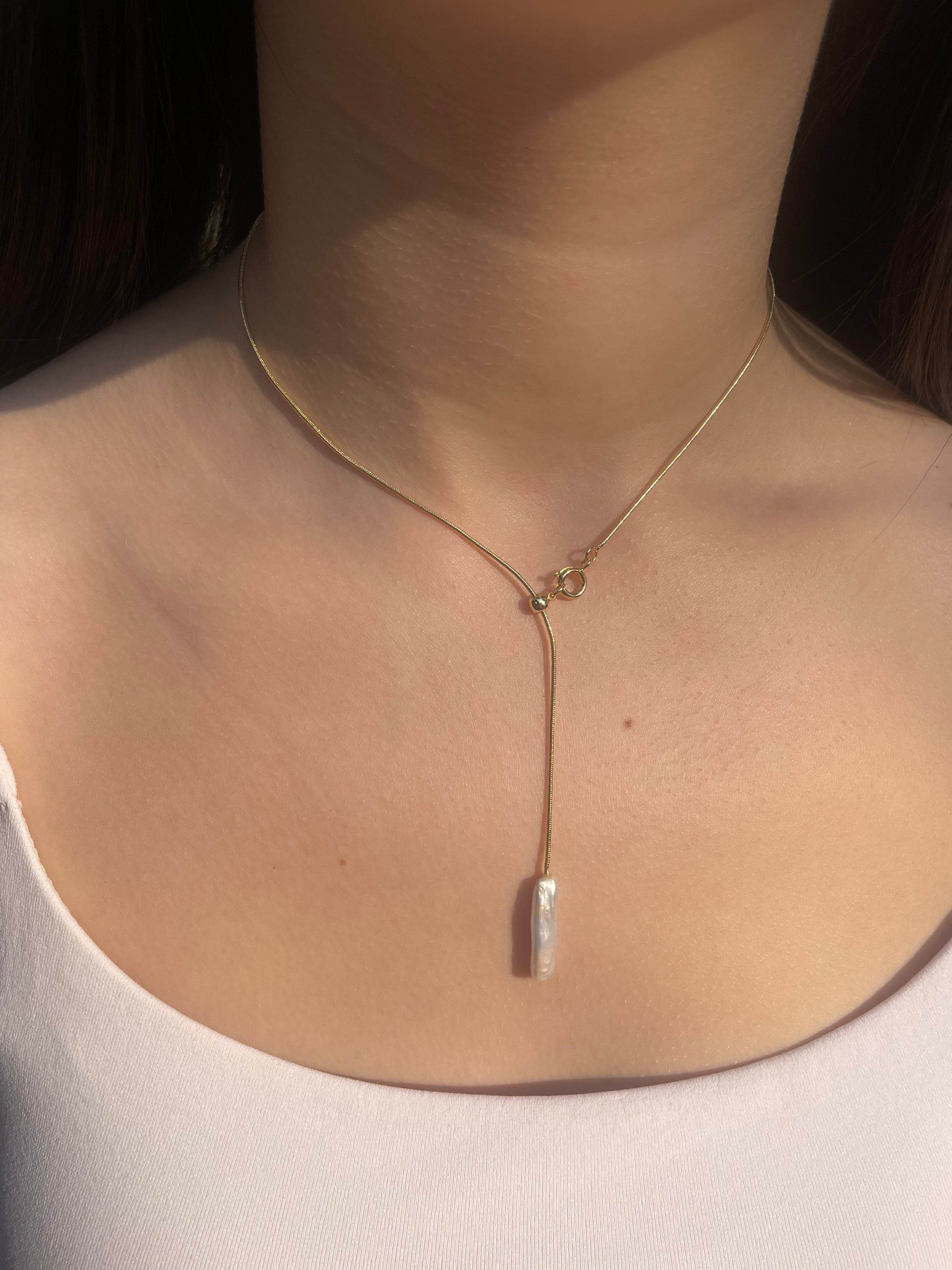 Baroque Pearl Y-Necklace, 18k gold plated
