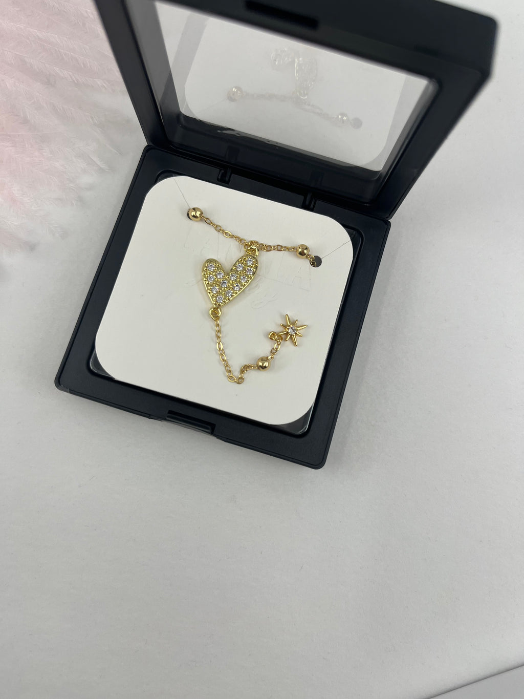 Lariat Y-Necklace, zirconia heart pendant 18k gold plated