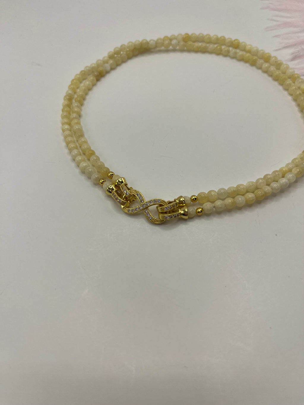 Topaz Jade Choker Necklace : 18K Gold Plated Zirconia Infinity Clasp
