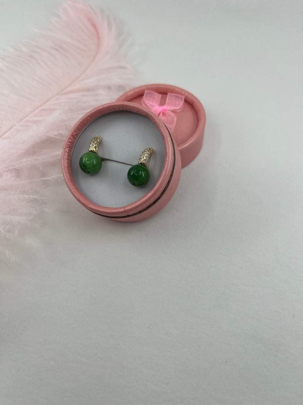 Natural Green Jade Gold Zirconia Earrings