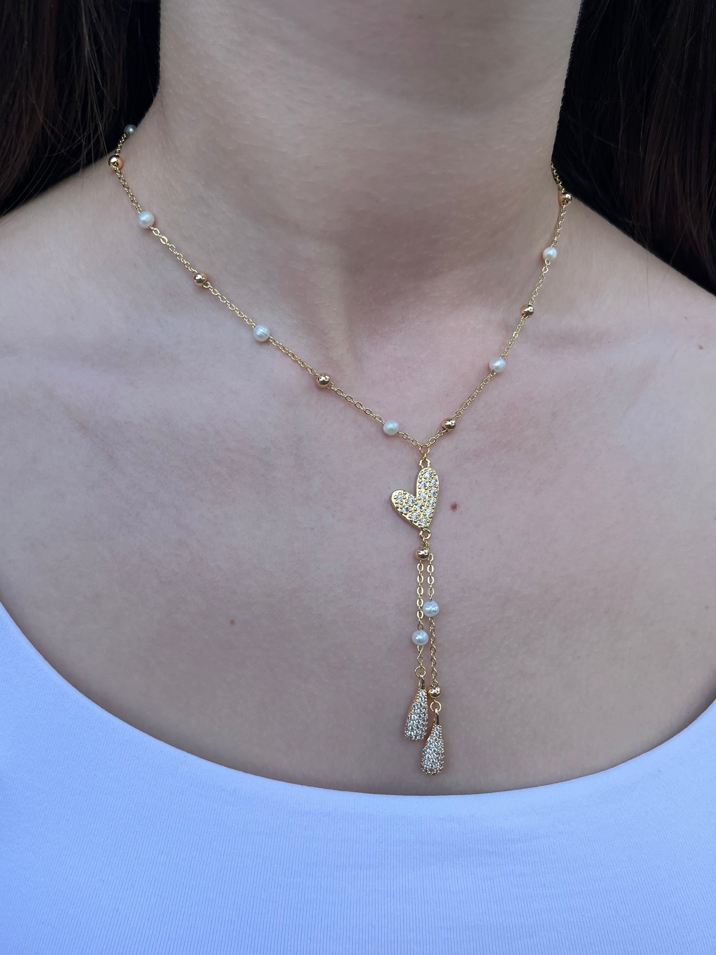 Natural Pearl Y-Necklace, 18k gold plated