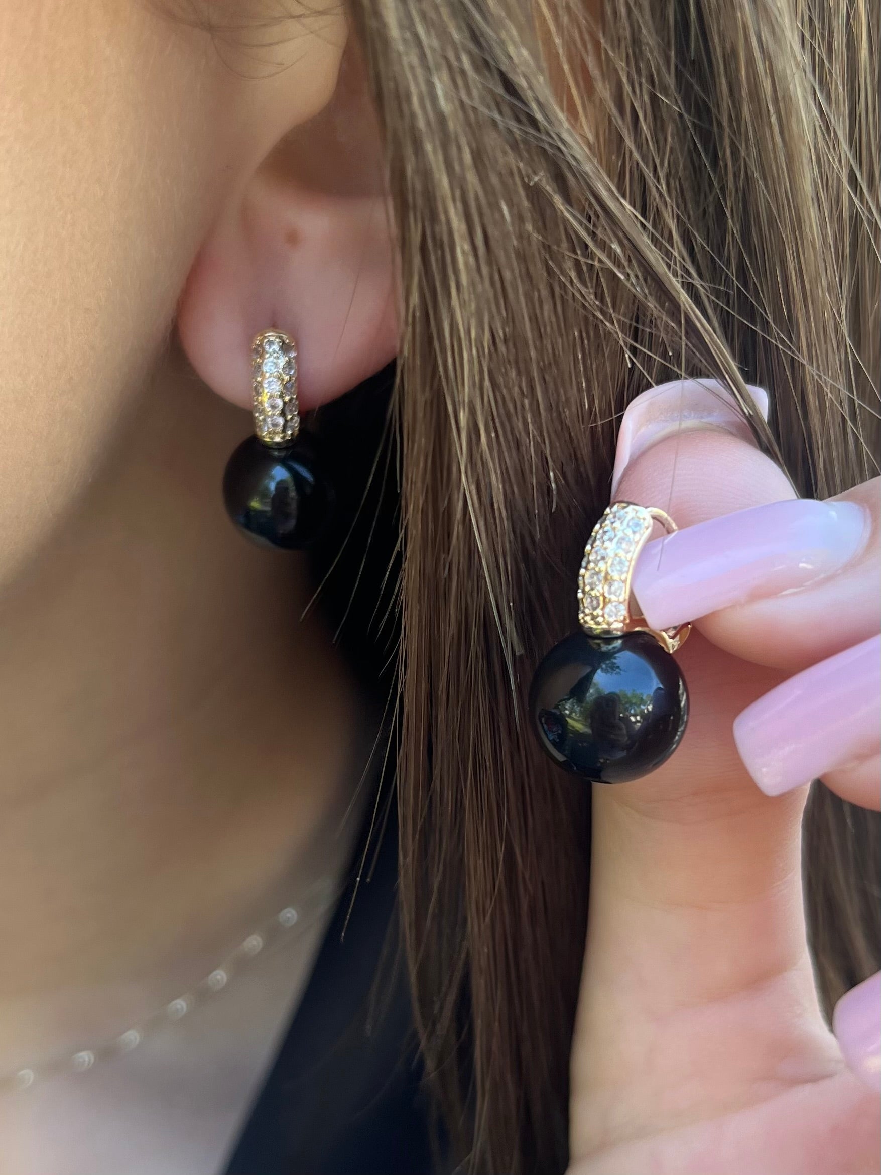 Natural Onyx Gold Zirconia Earrings