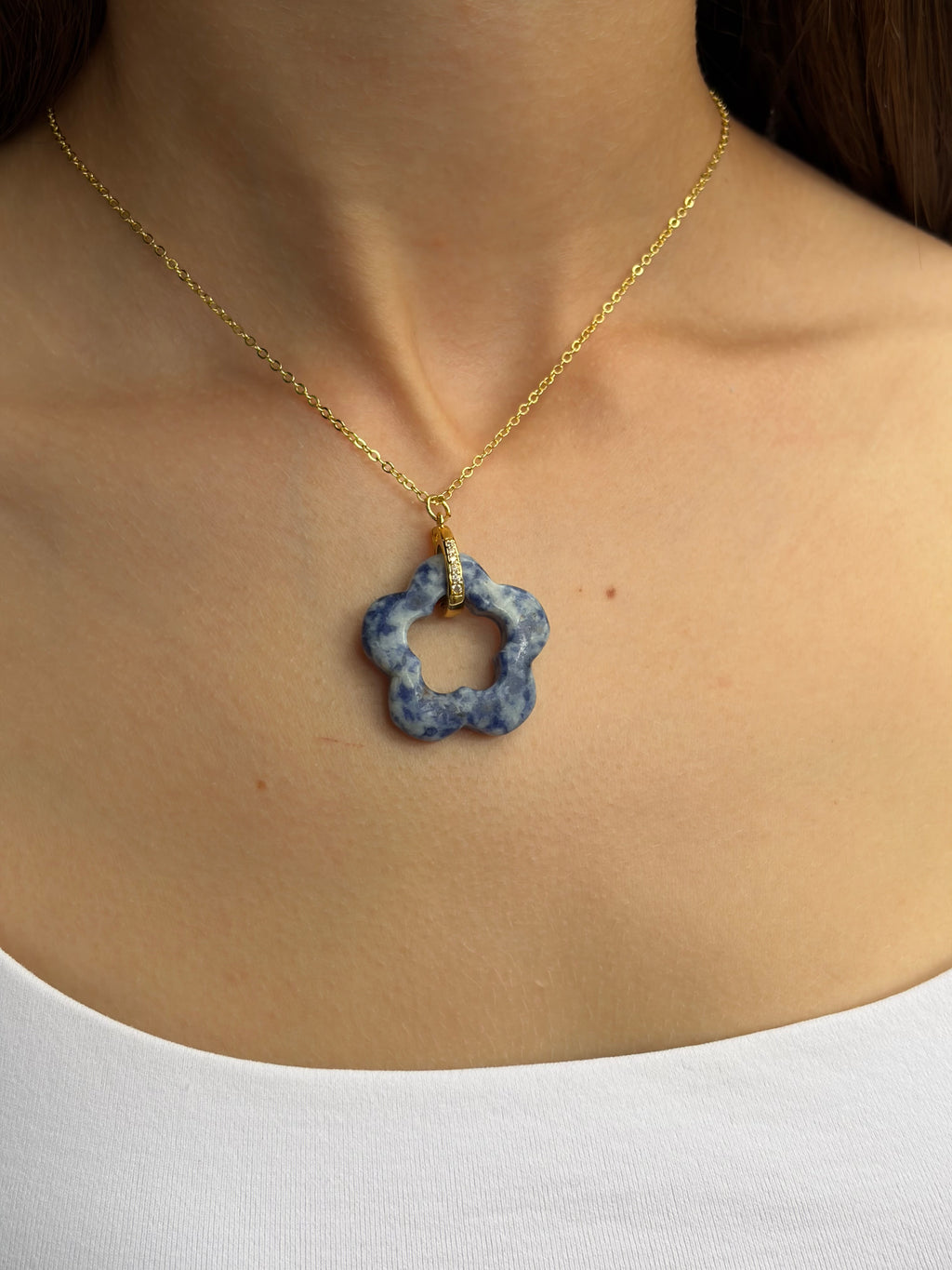 Blue spot jasper donut Earrings and sodalite necklace, 18K Gold Plated