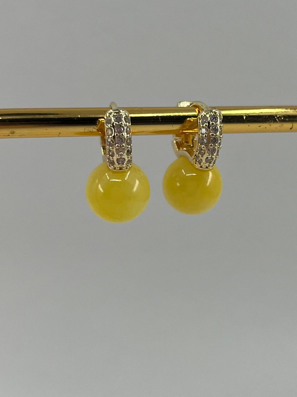 Natural yellow Jade Gold Zirconia Earrings