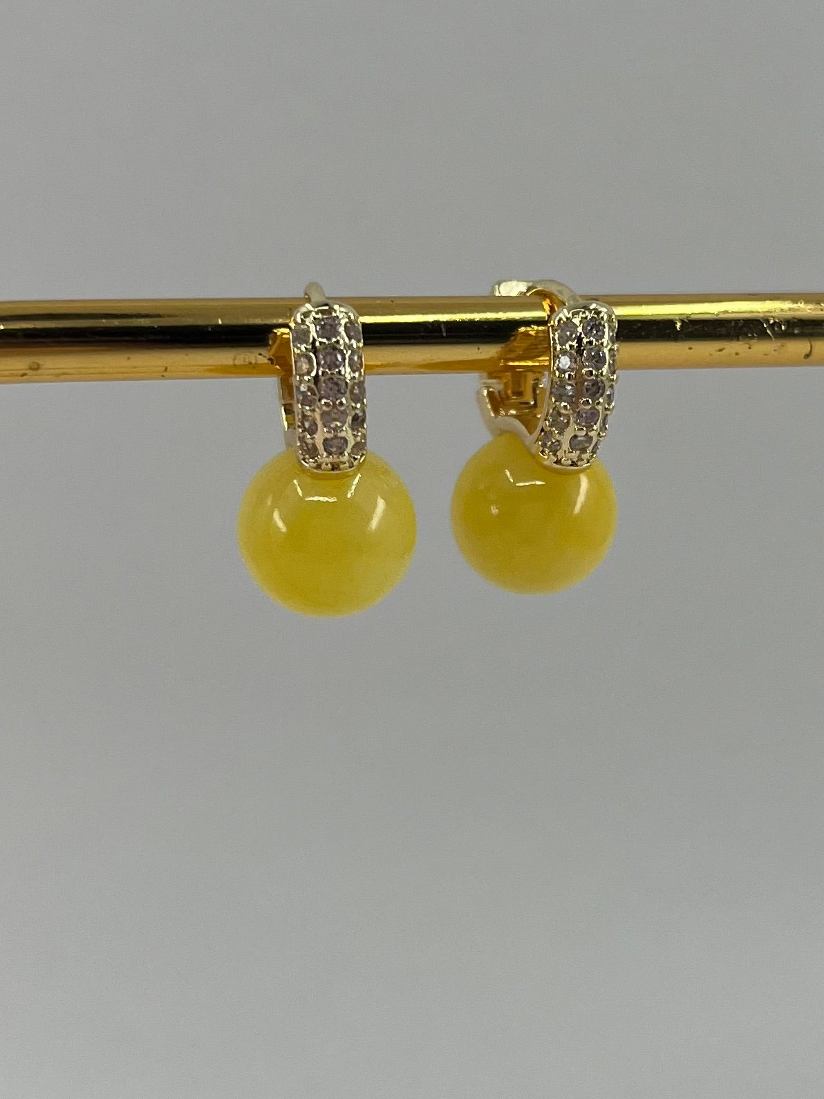 Natural yellow Jade Gold Zirconia Earrings