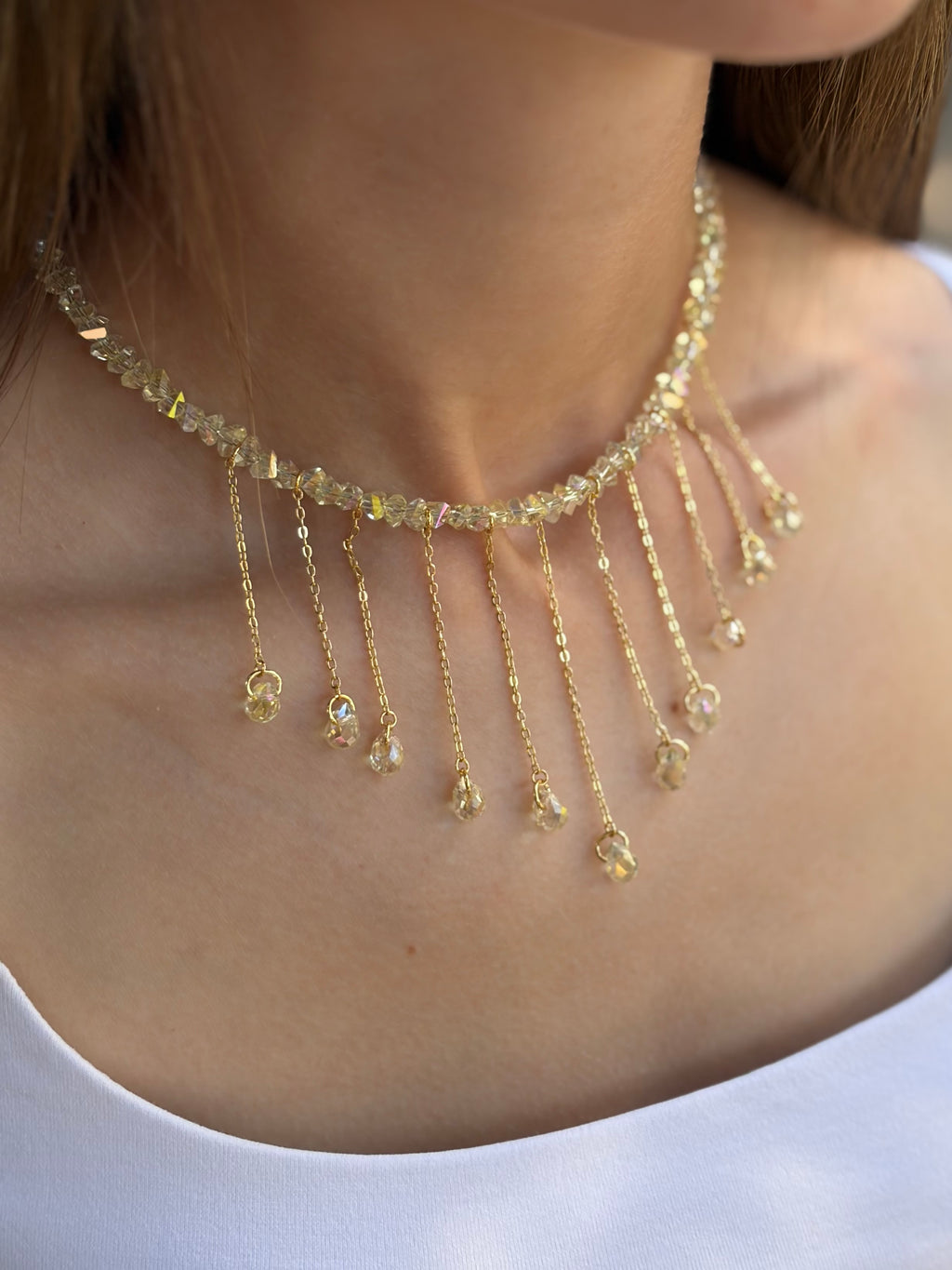 Crystal Drop Necklace, 18K Gold Plated