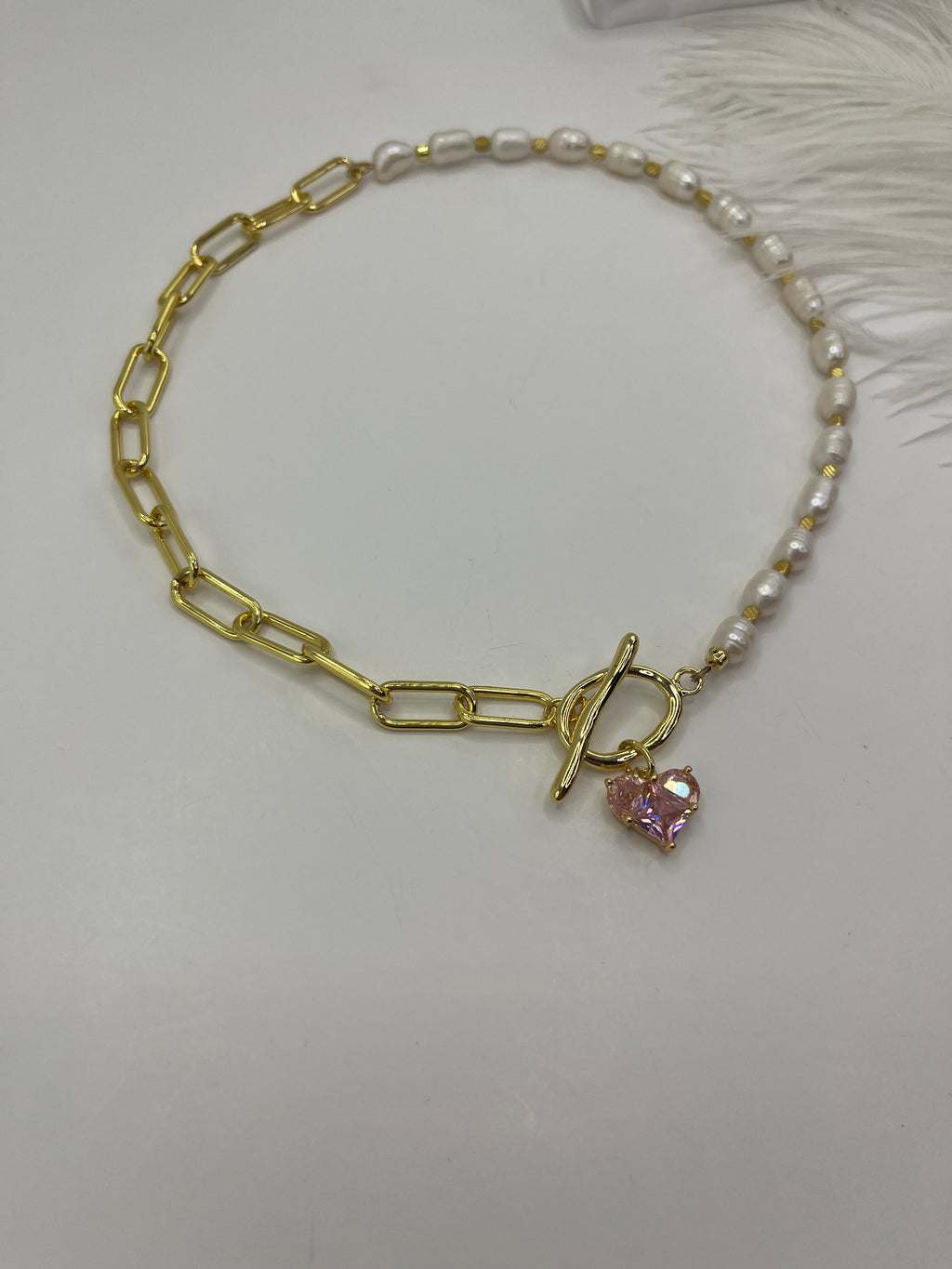 Asymmetrical Pearl Choker Necklace with earrings : 18K Gold Plated