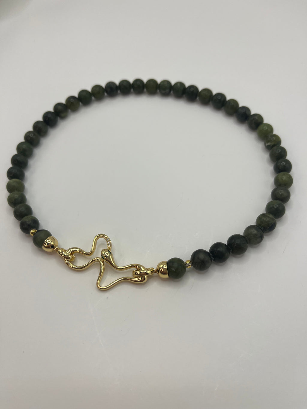 Natural Taiwan Jade Necklace with 18K Gold Snake Clasp