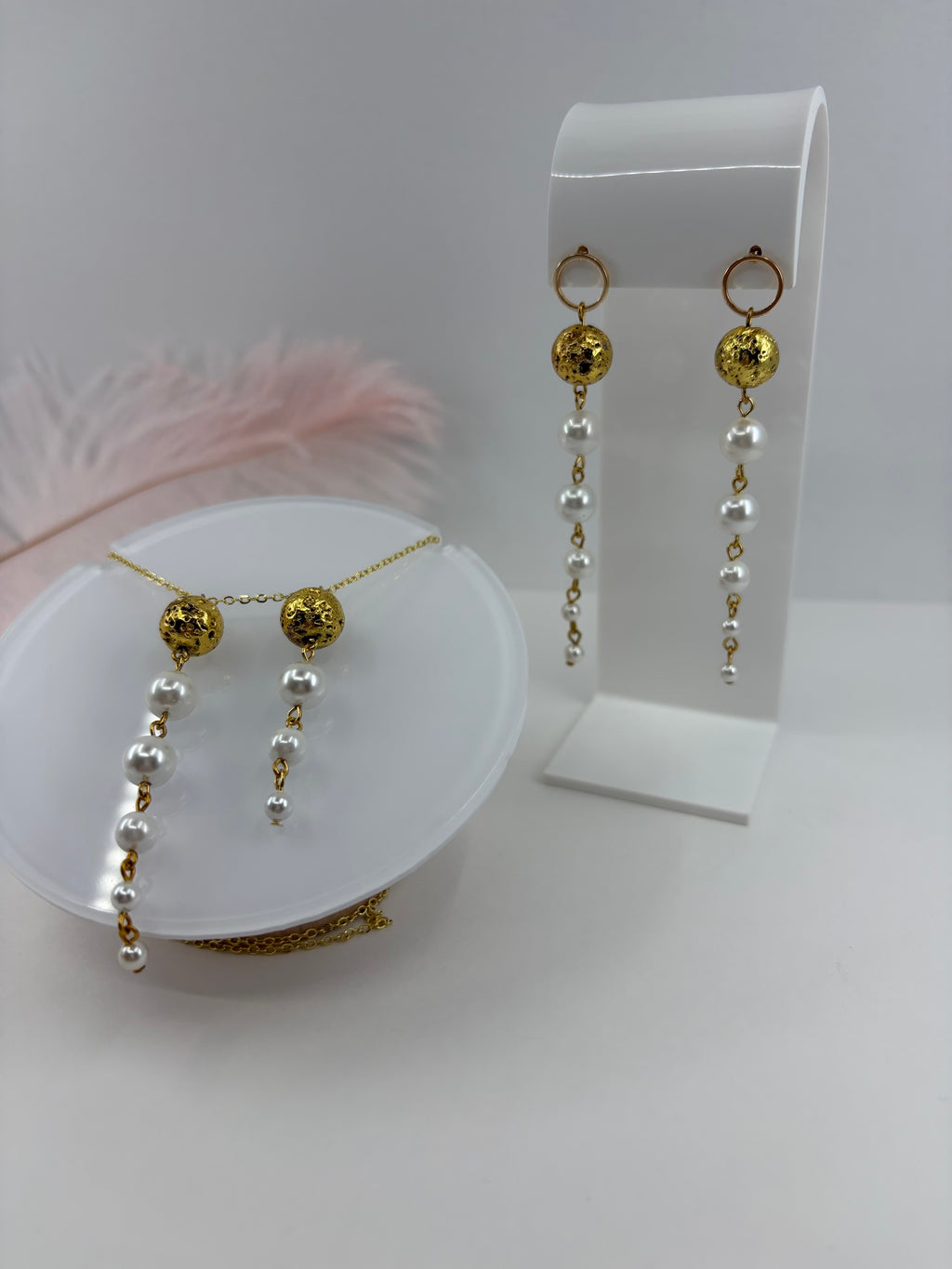 Long Pearl Shell Drop Earrings and Necklace