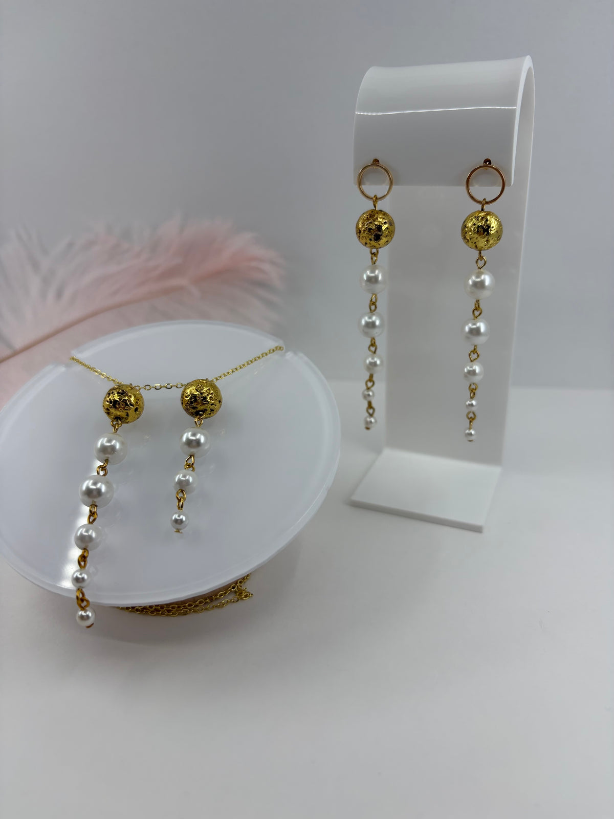 Long Pearl Shell Drop Earrings and Necklace