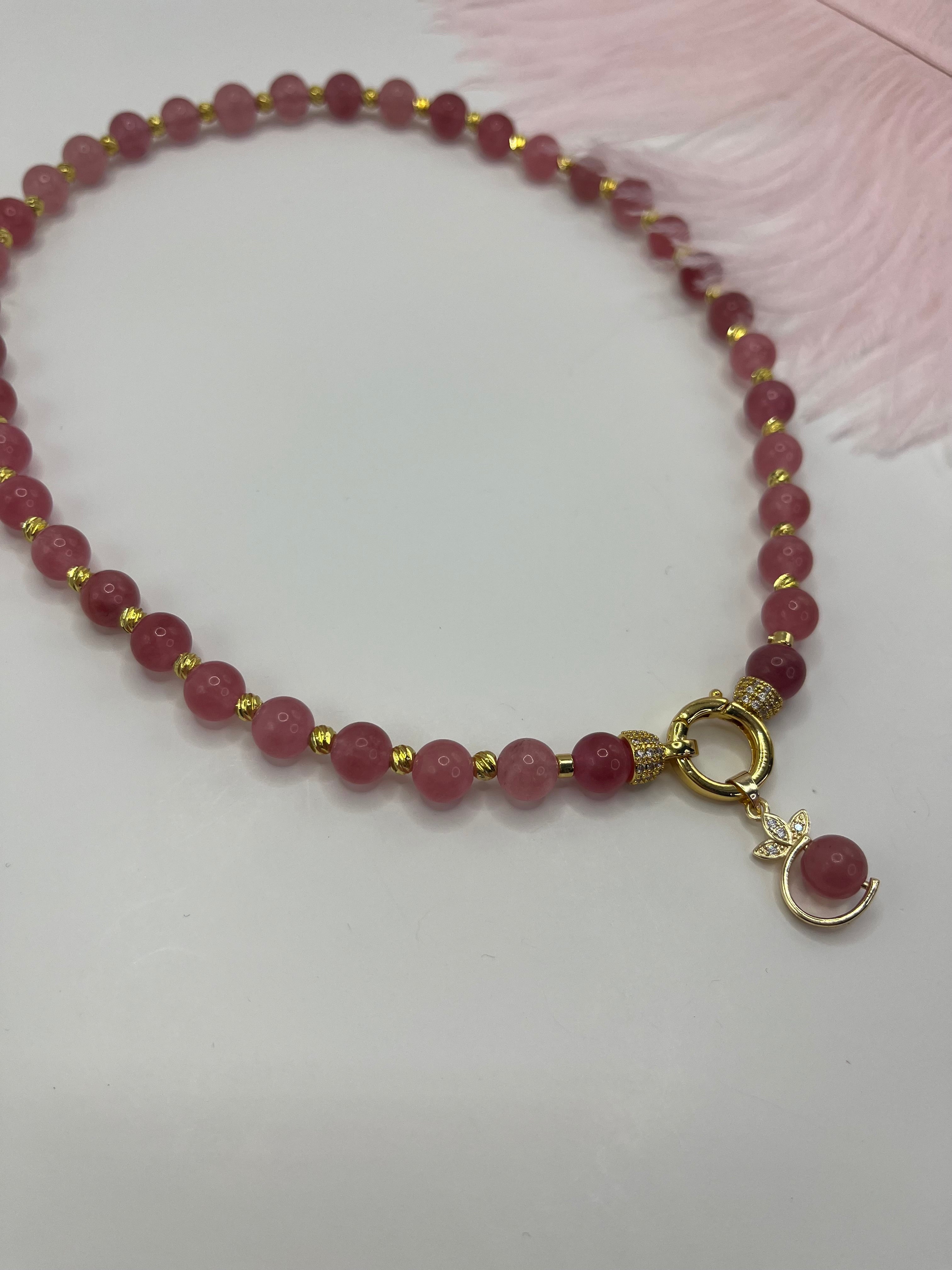 Strawberry Quartz Necklace with pendant: 18K Gold Plated Pendant