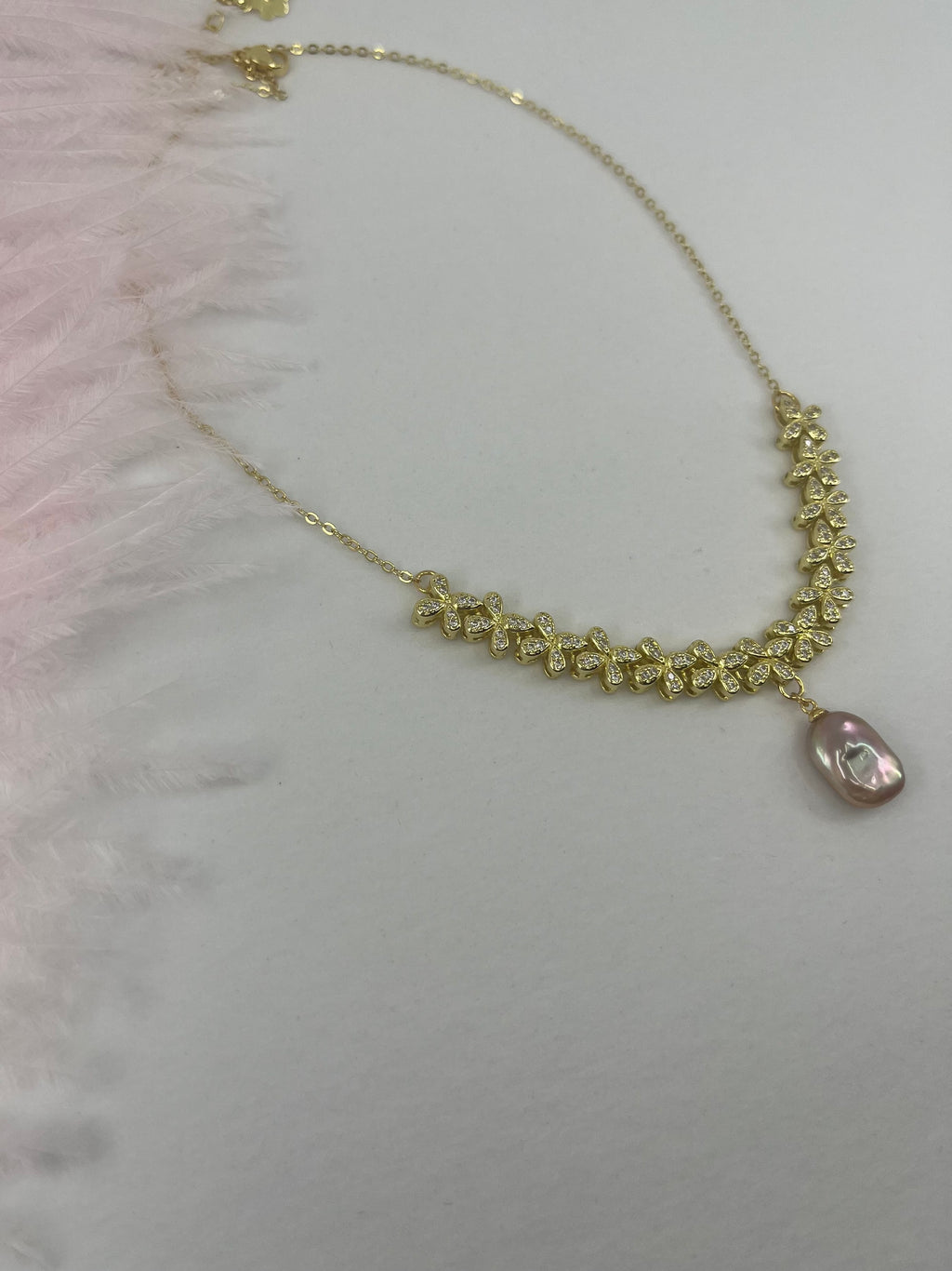 Baroque Pearl and zirconia Y-Necklace, 18k gold plated