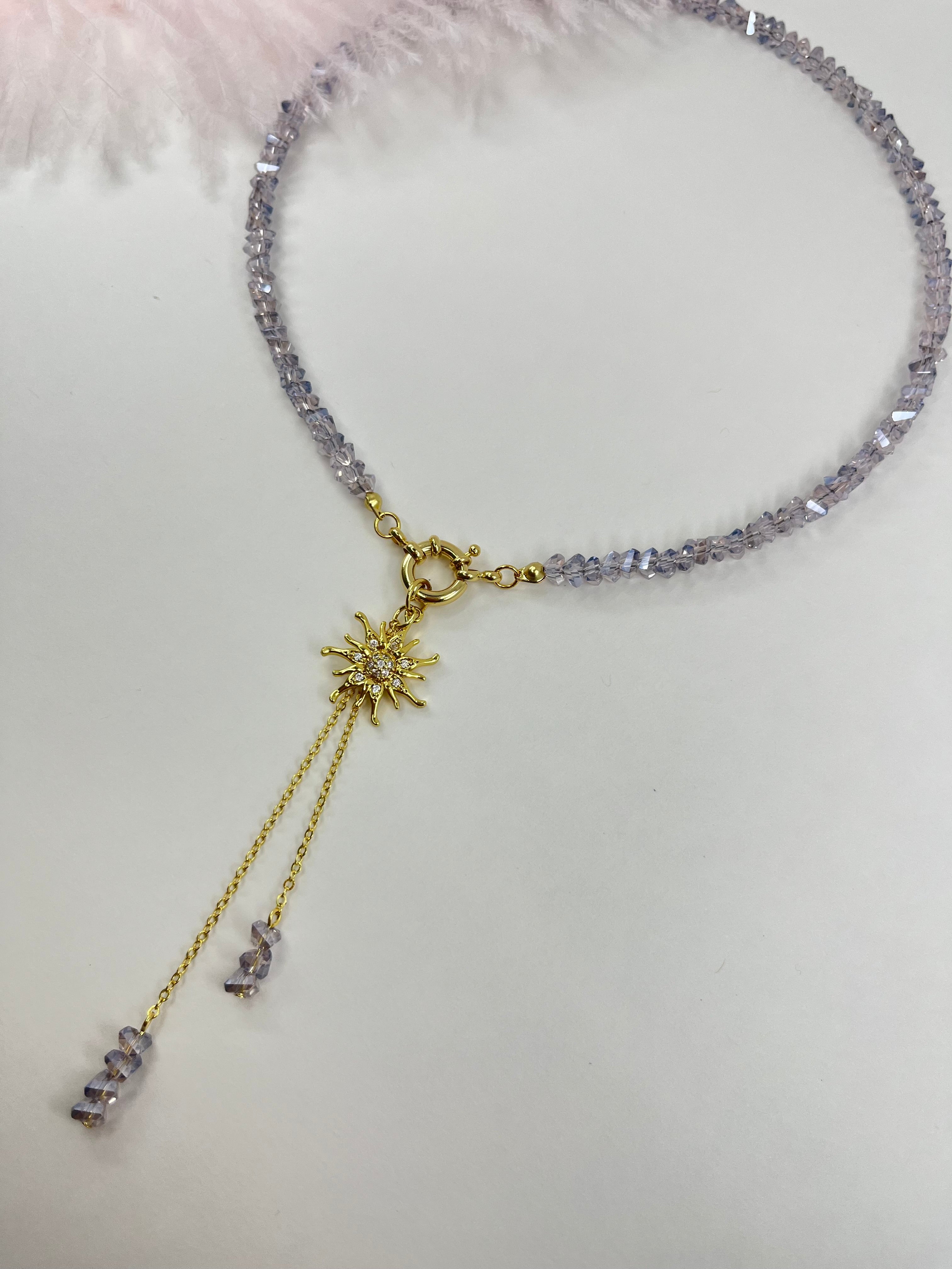 Sun pendant Crystal Y-Necklace – 18K Gold Plated