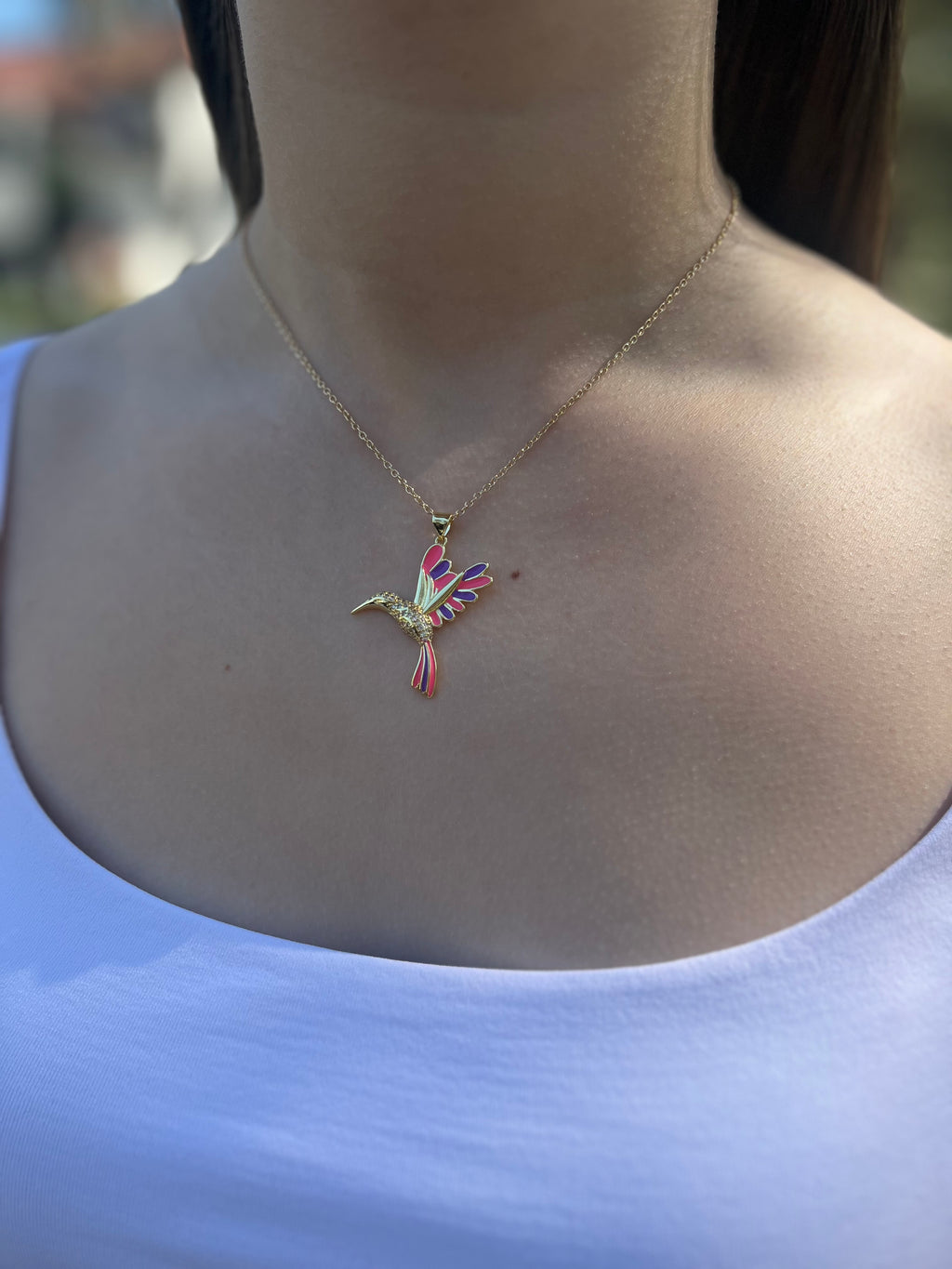 Hummingbird Necklace, Real 18K Gold Plated