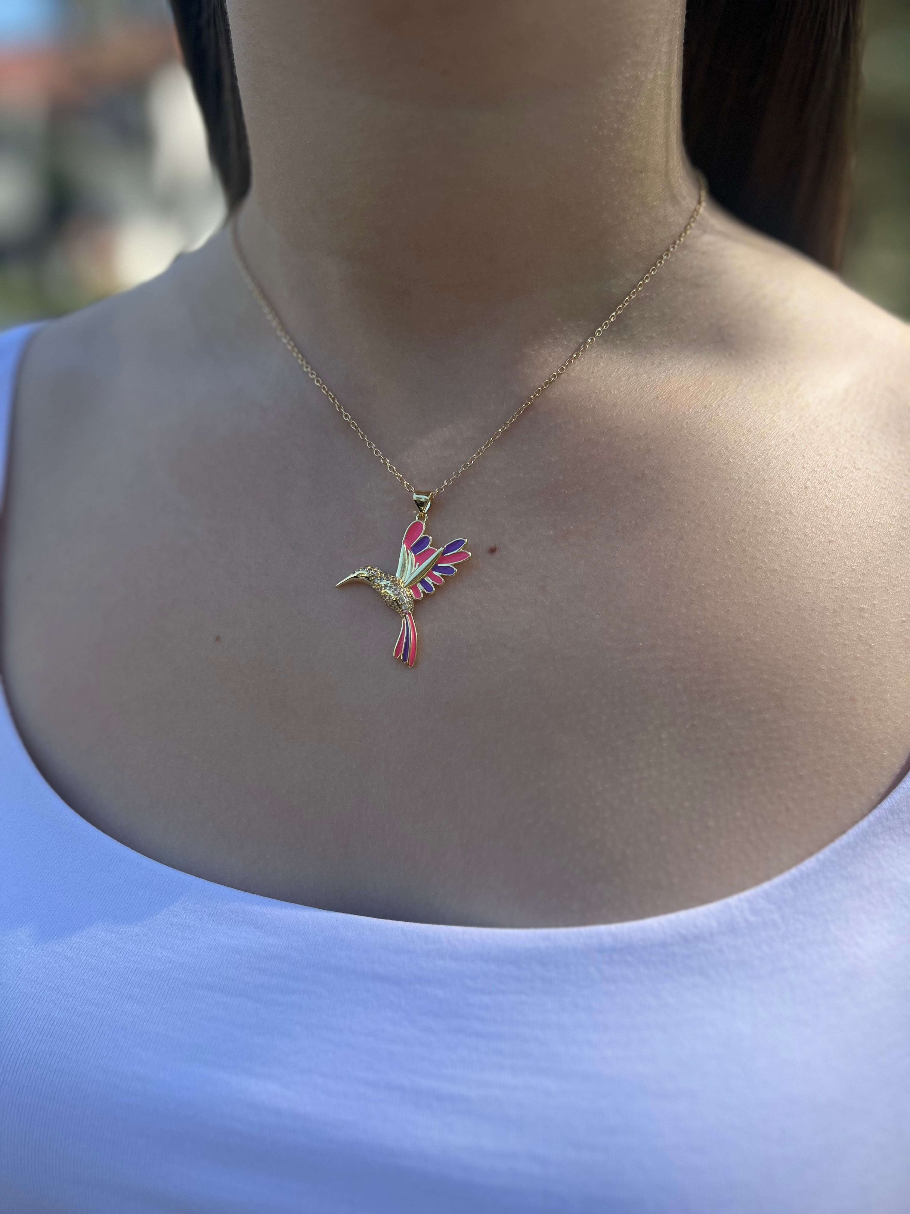Hummingbird Necklace, Real 18K Gold Plated