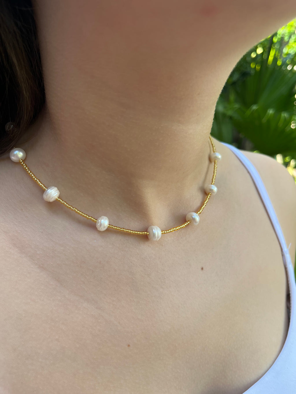 Freshwater Pearl & Miyuki Glass Bead Necklace – 18K Gold Plated Clasp