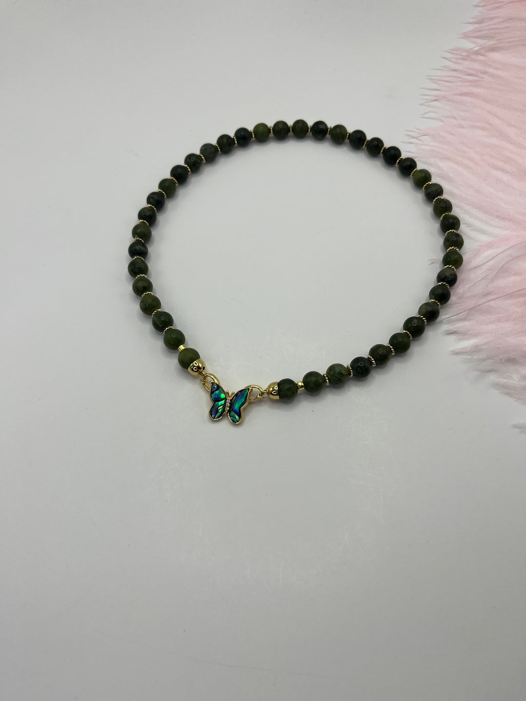 Natural Taiwan Jade Necklace with 18K Gold Butterfly Clasp