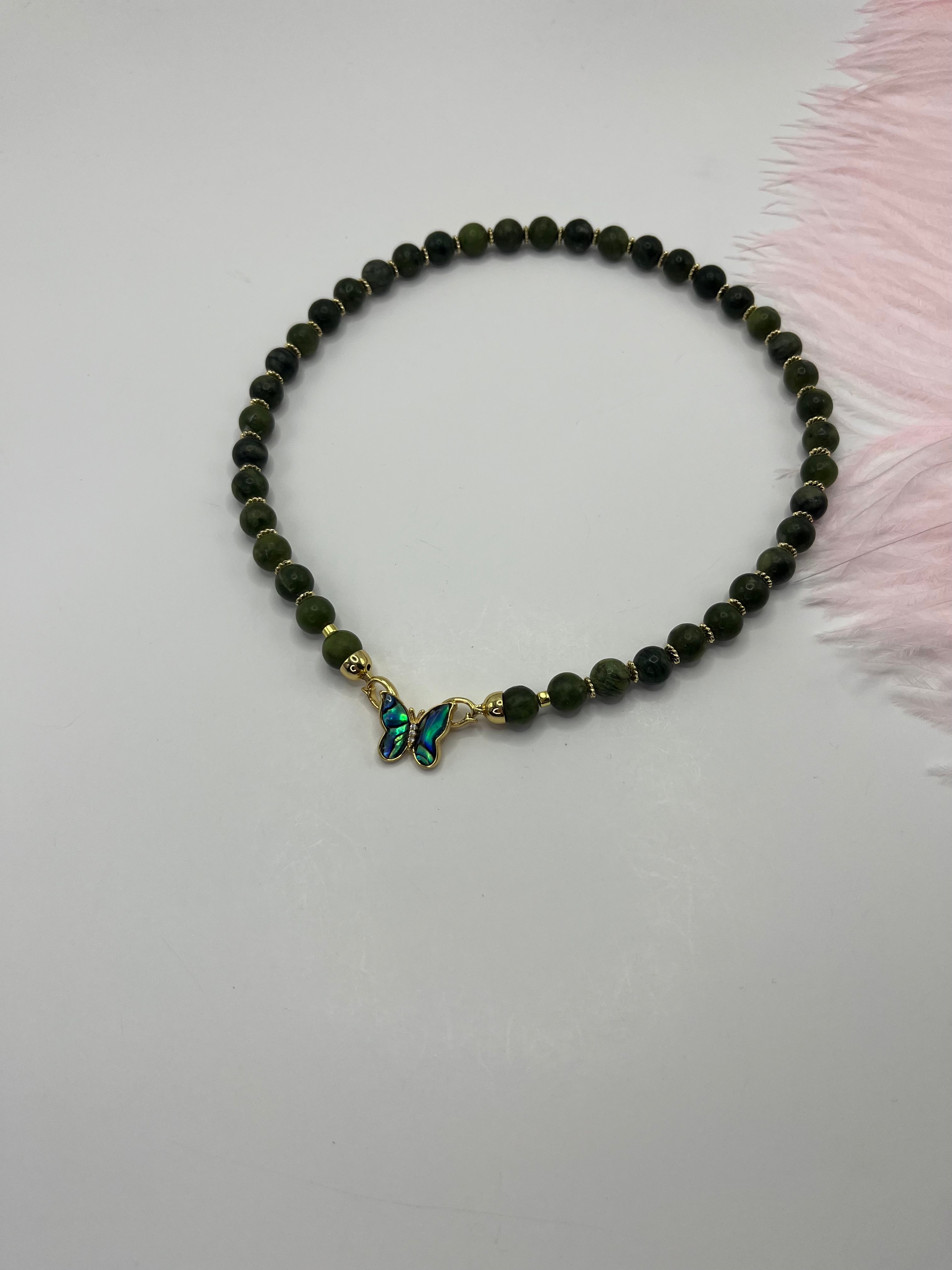 Natural Taiwan Jade Necklace with 18K Gold Butterfly Clasp