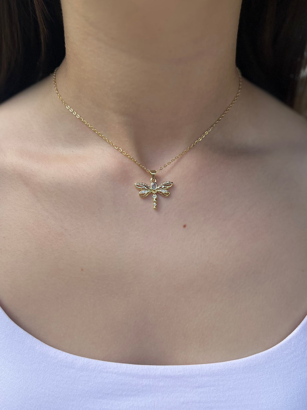 Dragonfly Choker Necklace, Real 18K Gold Plated