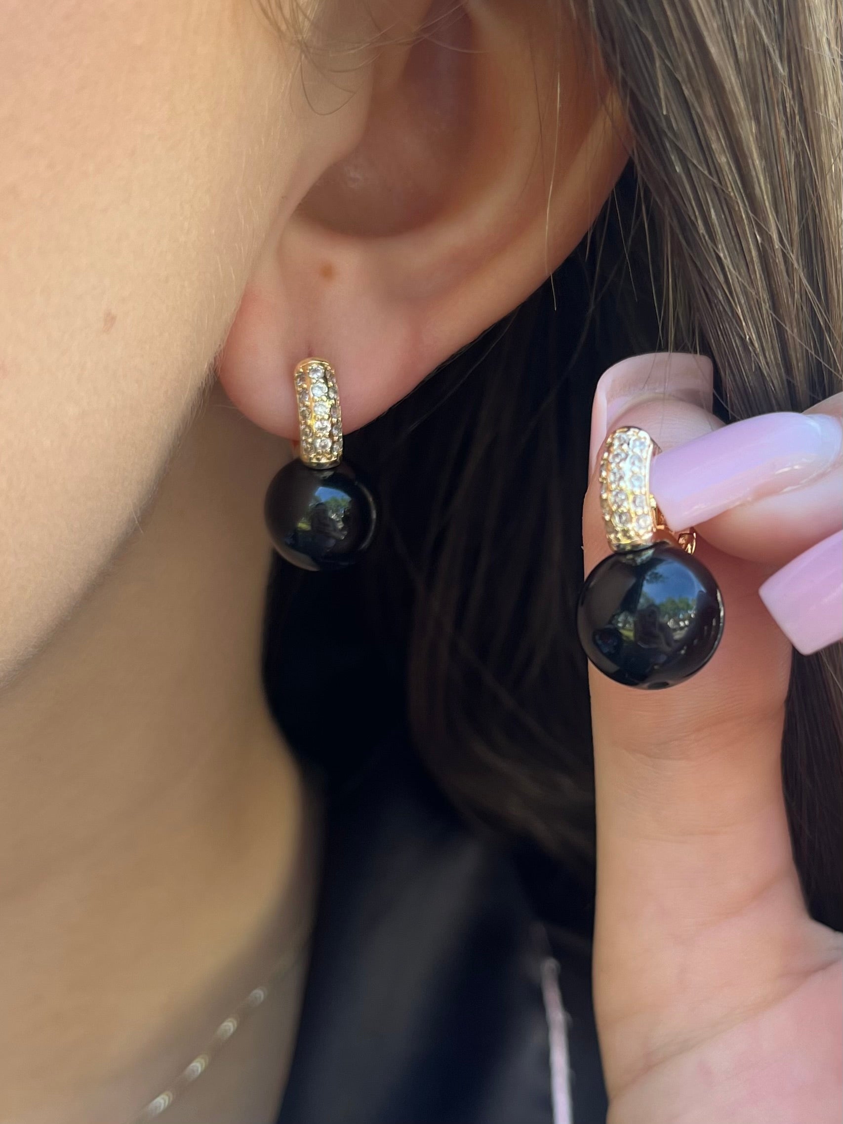 Natural Onyx Gold Zirconia Earrings