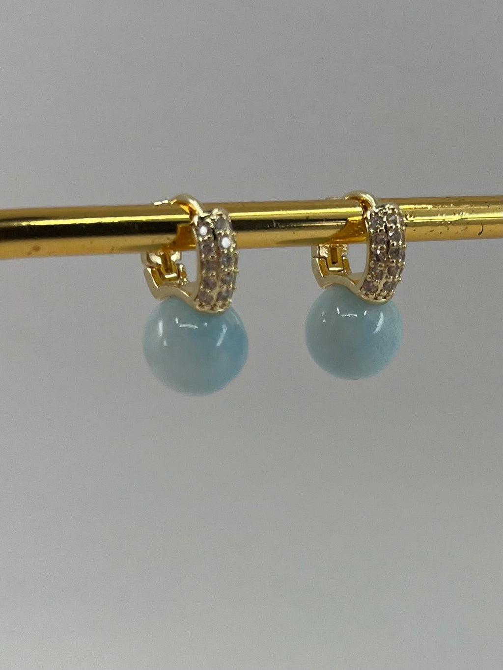 Natural light blue Jade Gold Zirconia Earrings