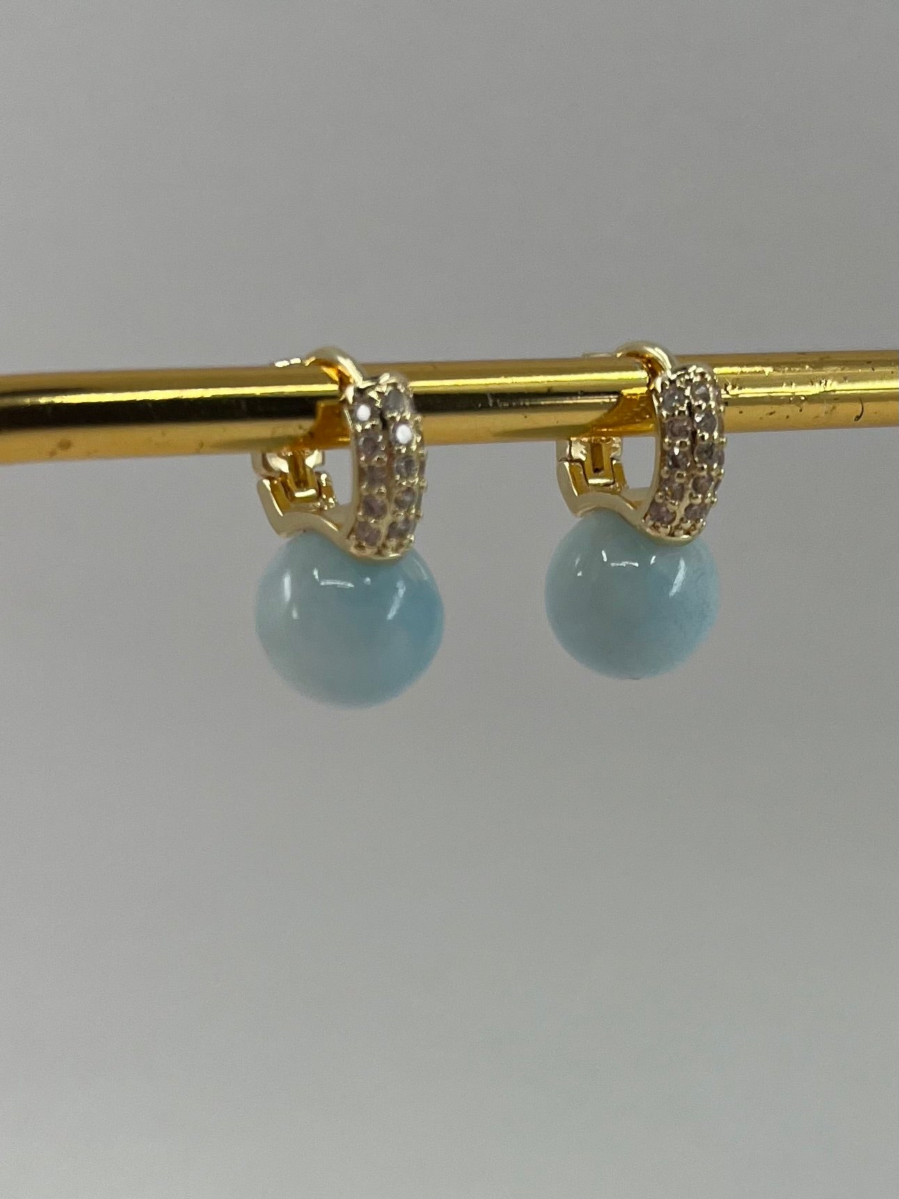 Natural light blue Jade Gold Zirconia Earrings