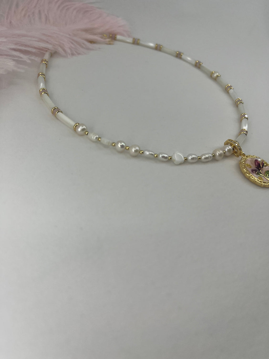 Natural Pearl and Trochus Shell Pendant Necklace, 18K Gold-Plated