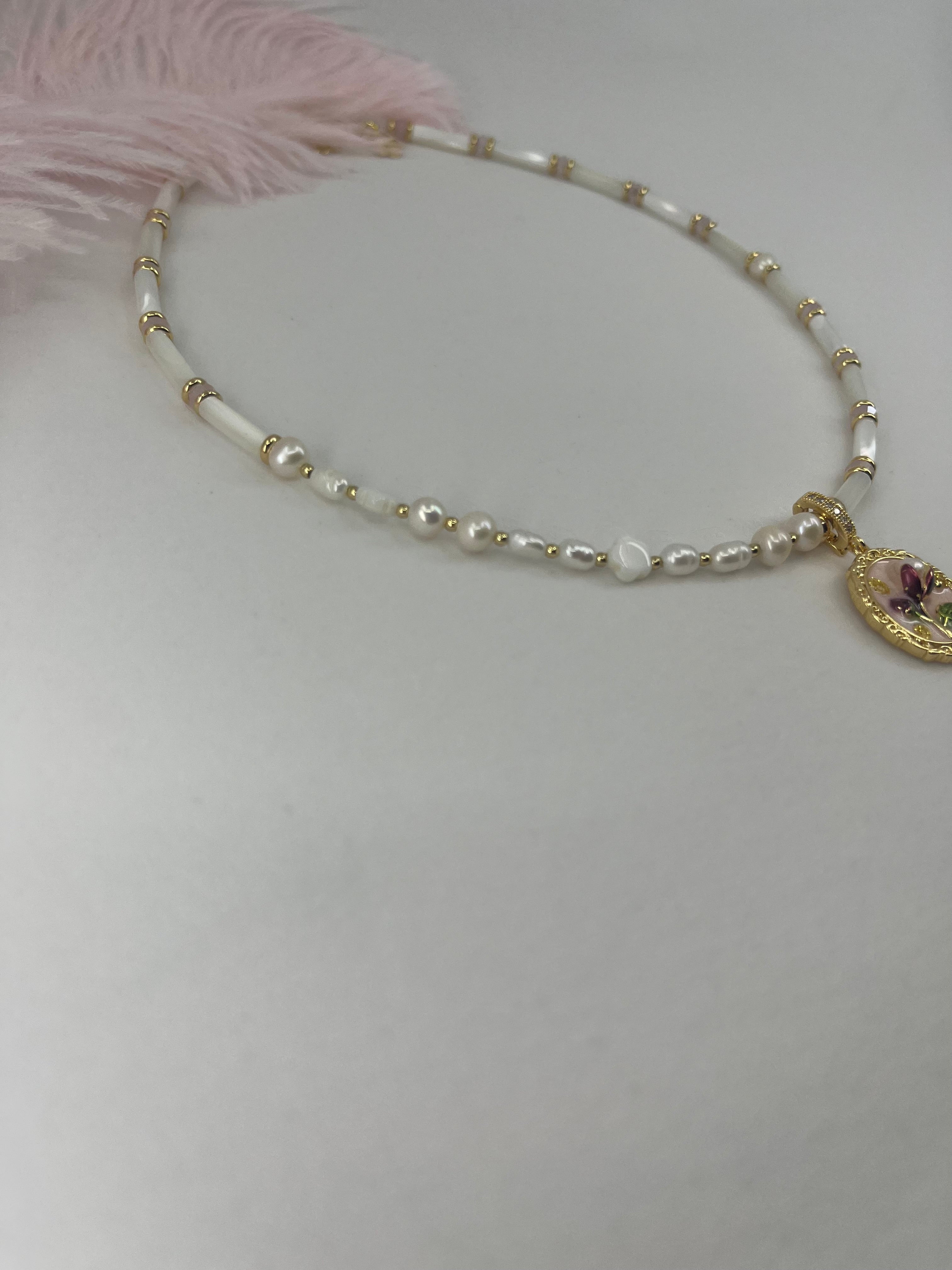 Natural Pearl and Trochus Shell Pendant Necklace, 18K Gold-Plated