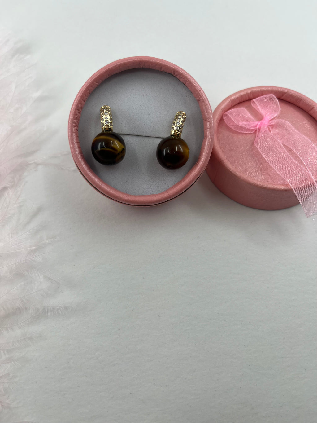 Natural Tiger eye Gold Zirconia Earrings