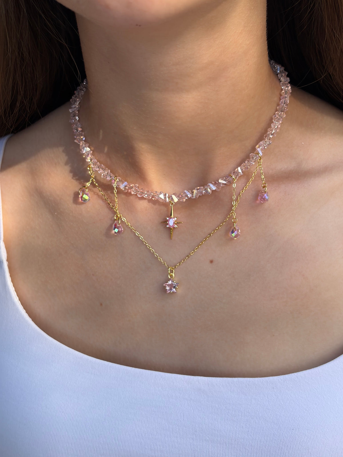 Handmade Crystal Star Necklace, 18K Gold Plated