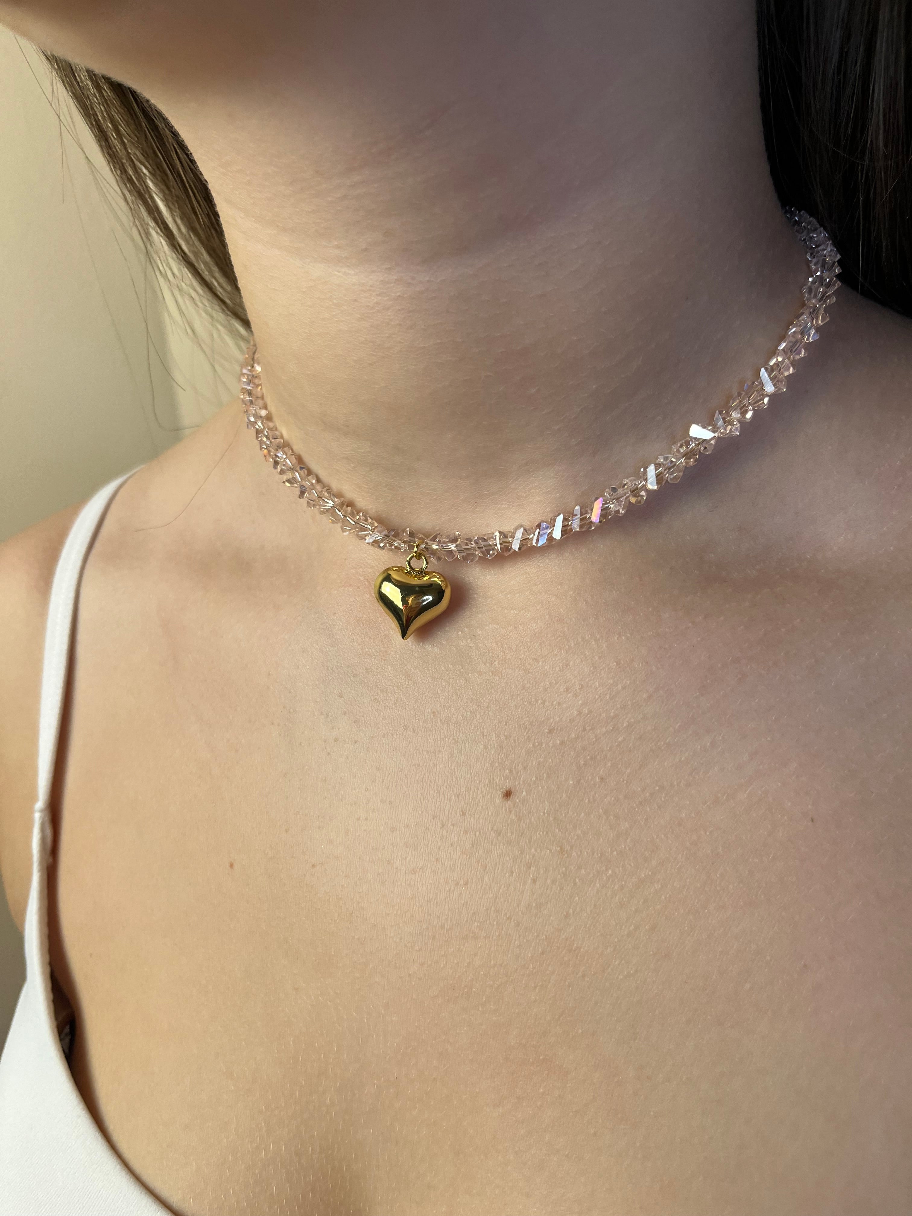 Heart Crystal Choker Necklace – 18K Gold Plated