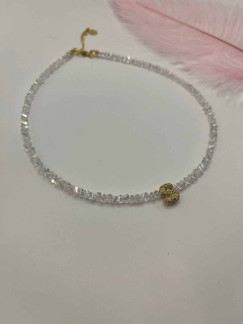 Initial Charm Clear Crystal Necklace – 18K Gold Plated, Cubic Zirconia