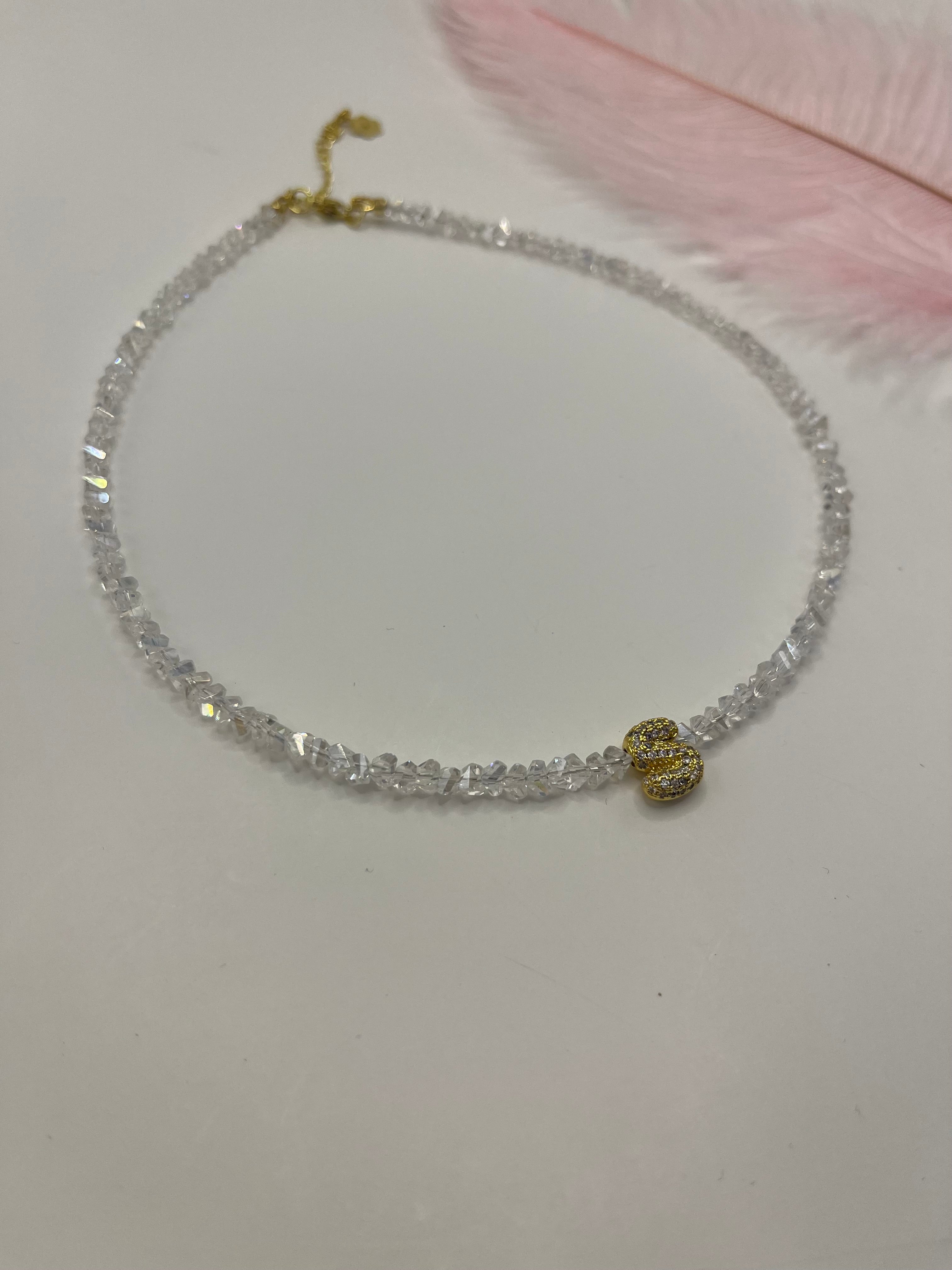 Initial Charm Clear Crystal Necklace – 18K Gold Plated, Cubic Zirconia