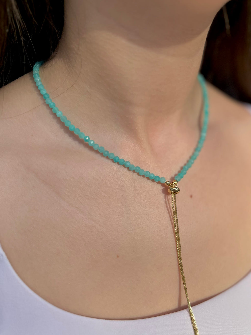 Set: Natural Amazonite Y-Necklace & Earrings
