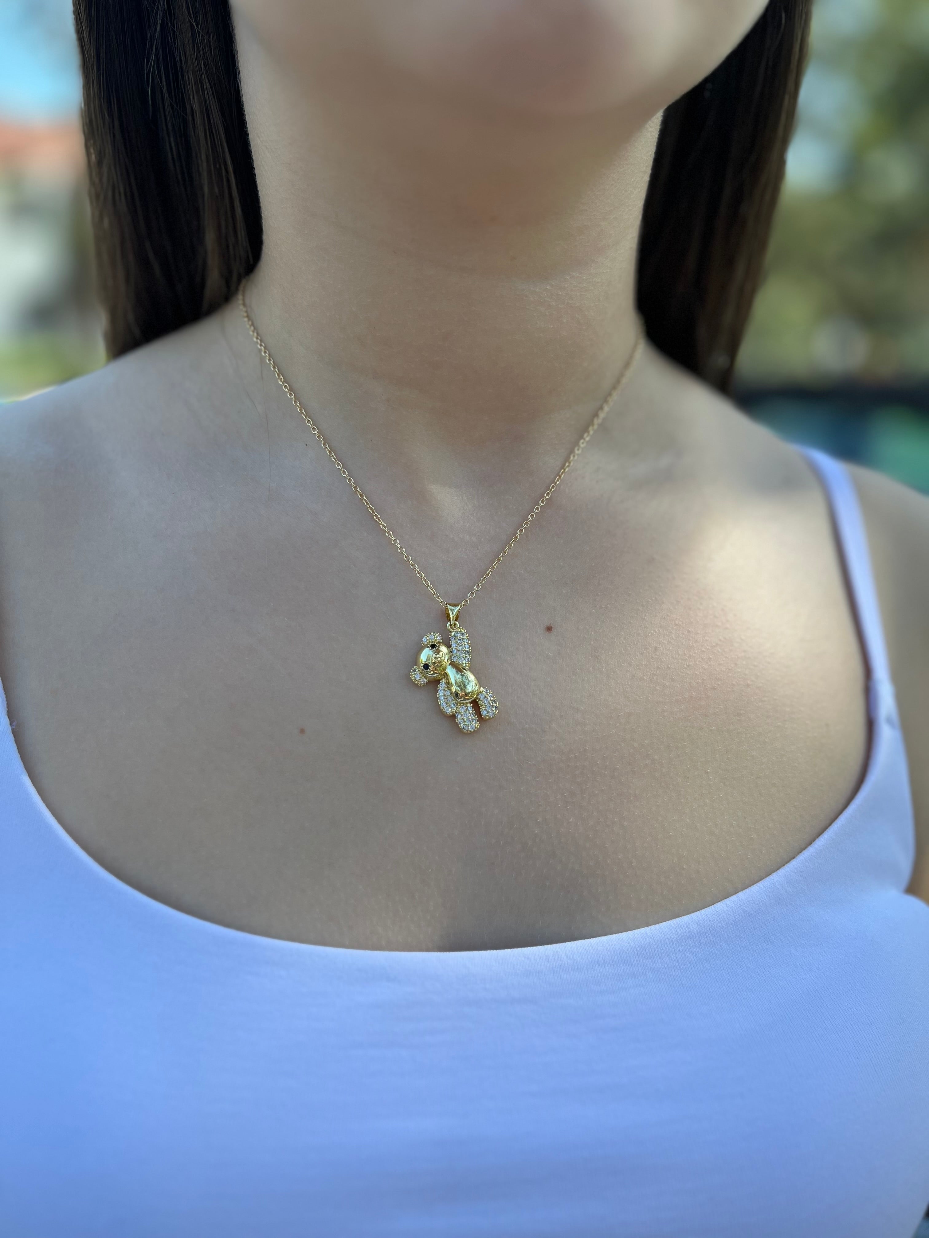 Teddy Bear Necklace, pendant  Real 16K Gold Plated