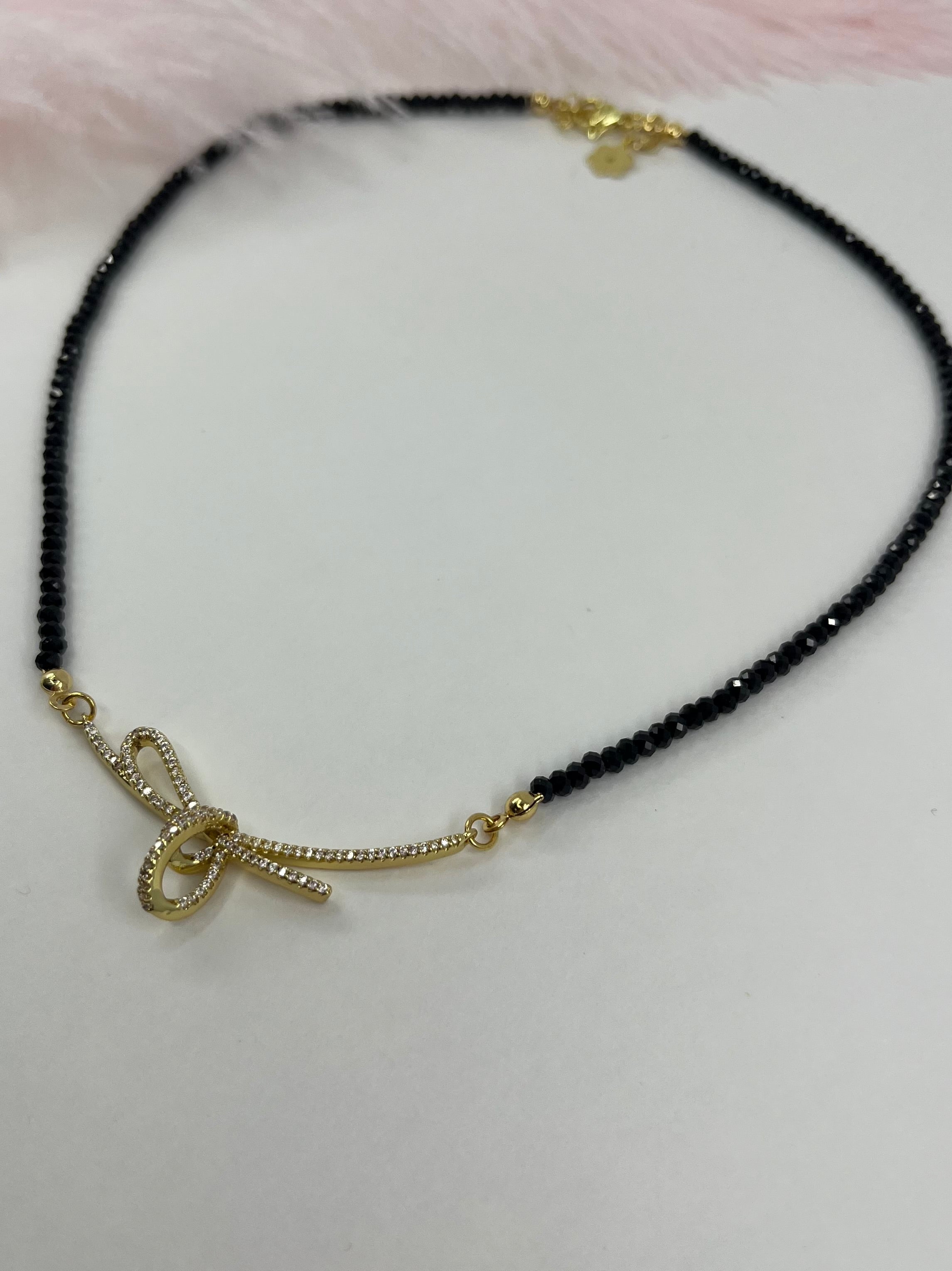 Spinel necklace with bow, zirconia 18K Gold Plated pendant